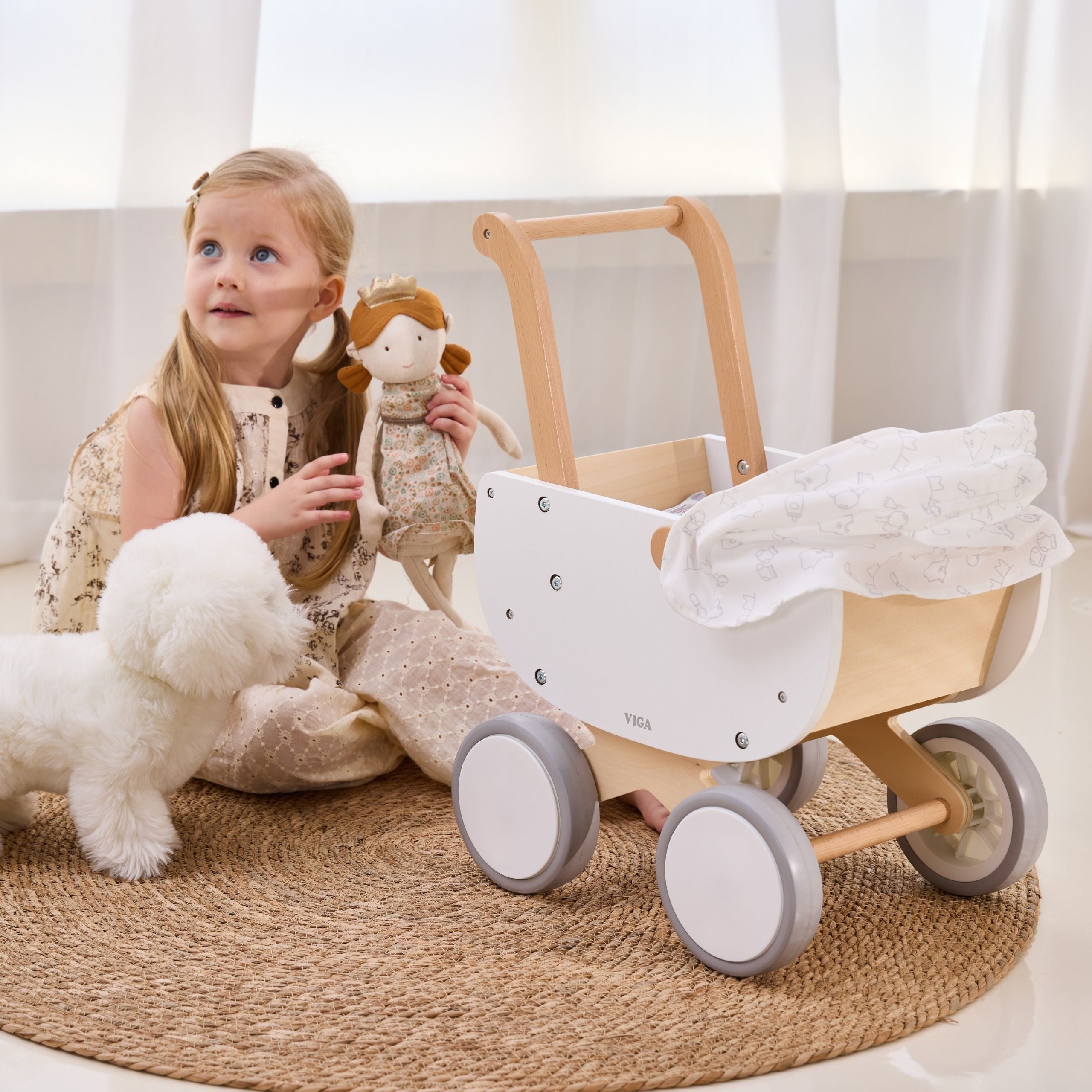 Landau de poupée en bois Viga avec gondole
