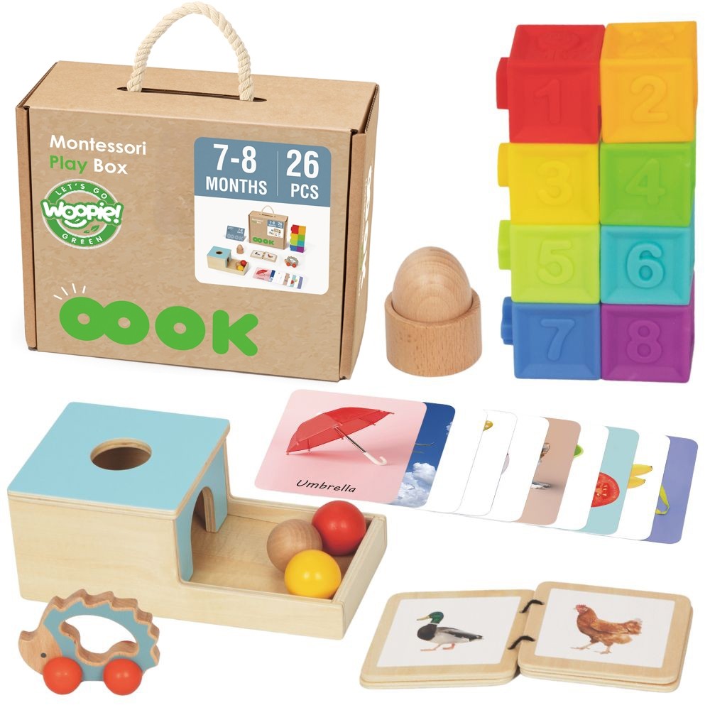 Woopie Green Box Xxl Montessori vzdělávací 6-v-1 senzorický box 7-8 měsíců 26 ks Fsc