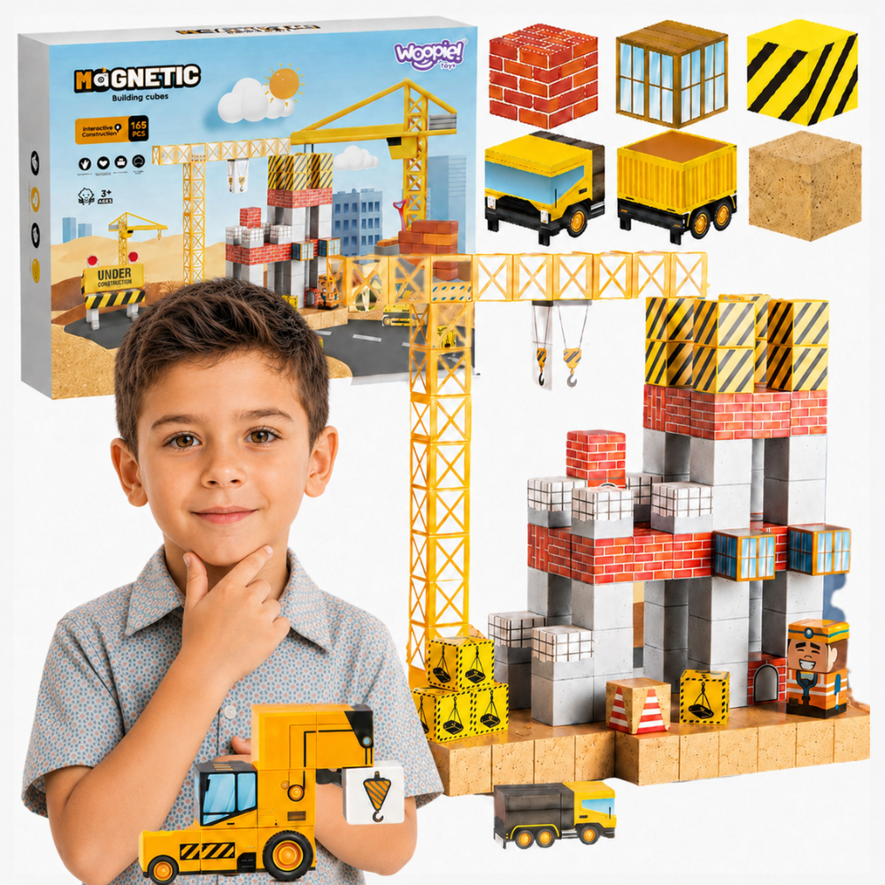 Blocos magnéticos Woopie 165pcs cubos guindaste de construção escavadeira presente 3d
