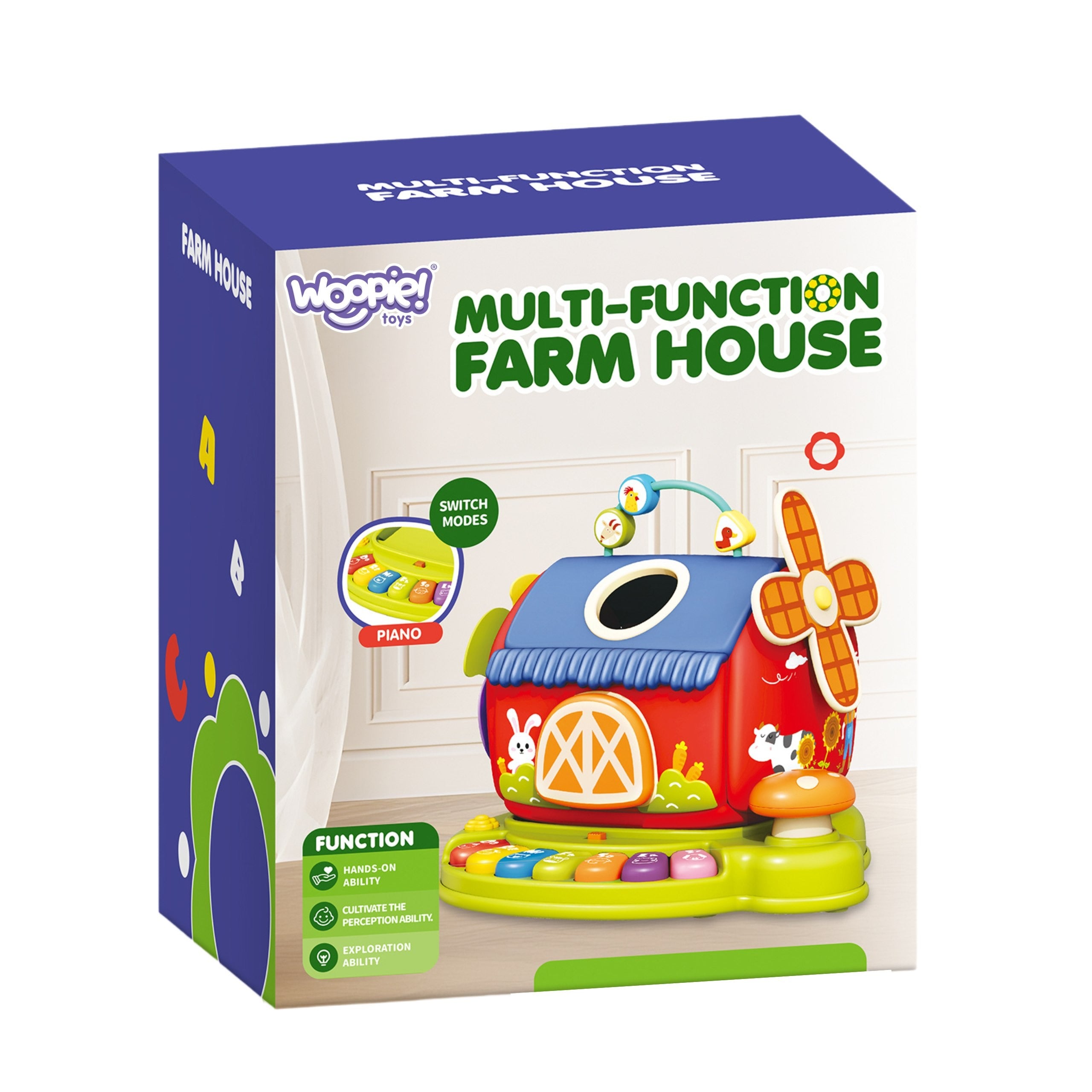 Woopie Baby Interactive Farm House Sorter Piano + 7 Plush Toys Educational