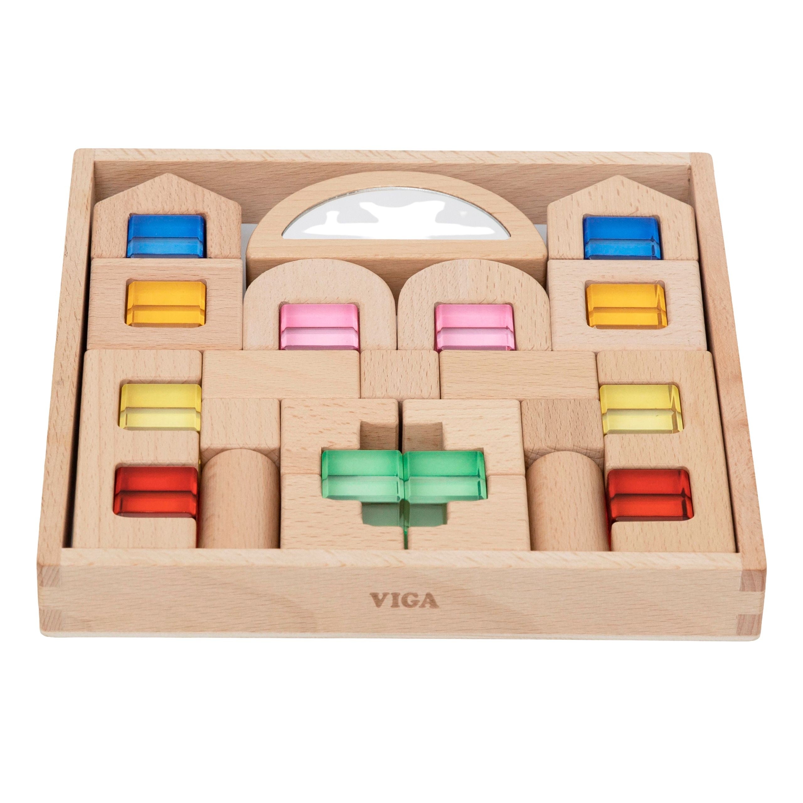 Viga Wooden Construction Blocks With Colored Windows 32 Pcs.