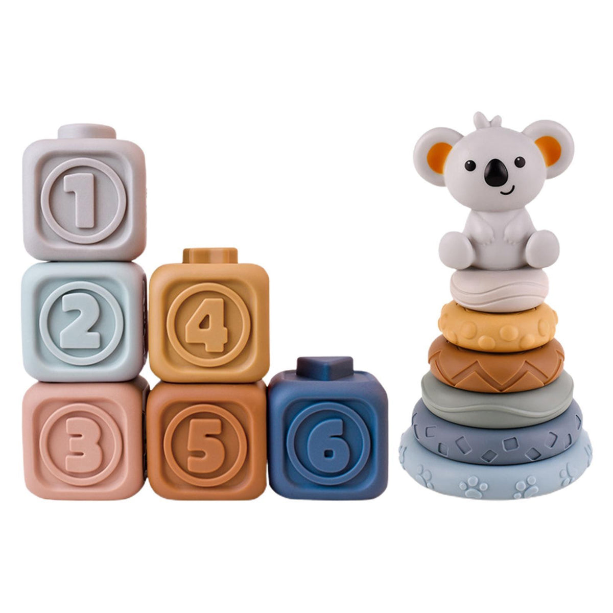 Woopie Baby Lernpyramide Set Sensorische Blöcke 2in1 Beißring Zahlen
