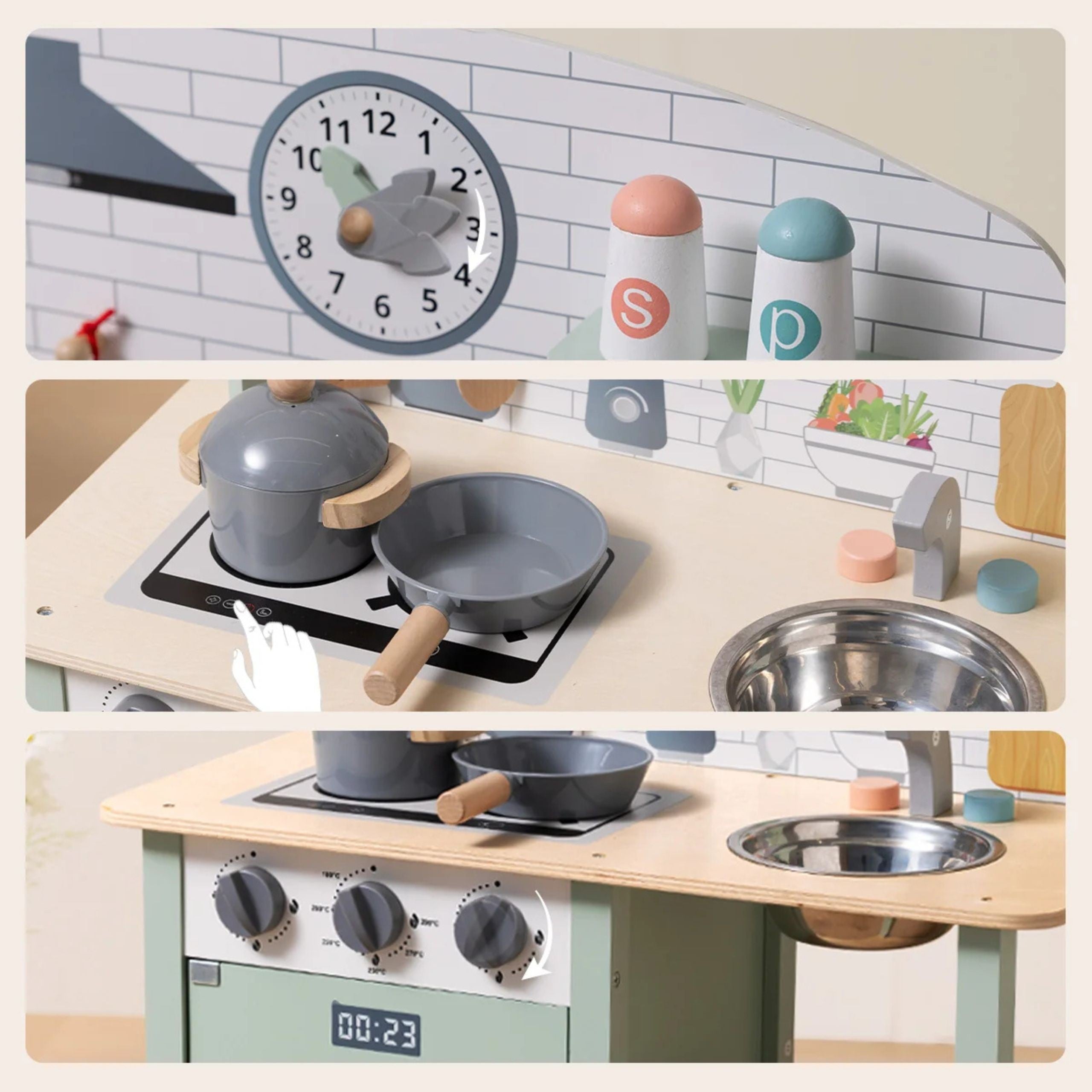 Cuisine en bois vert Tooky Toy avec accessoires