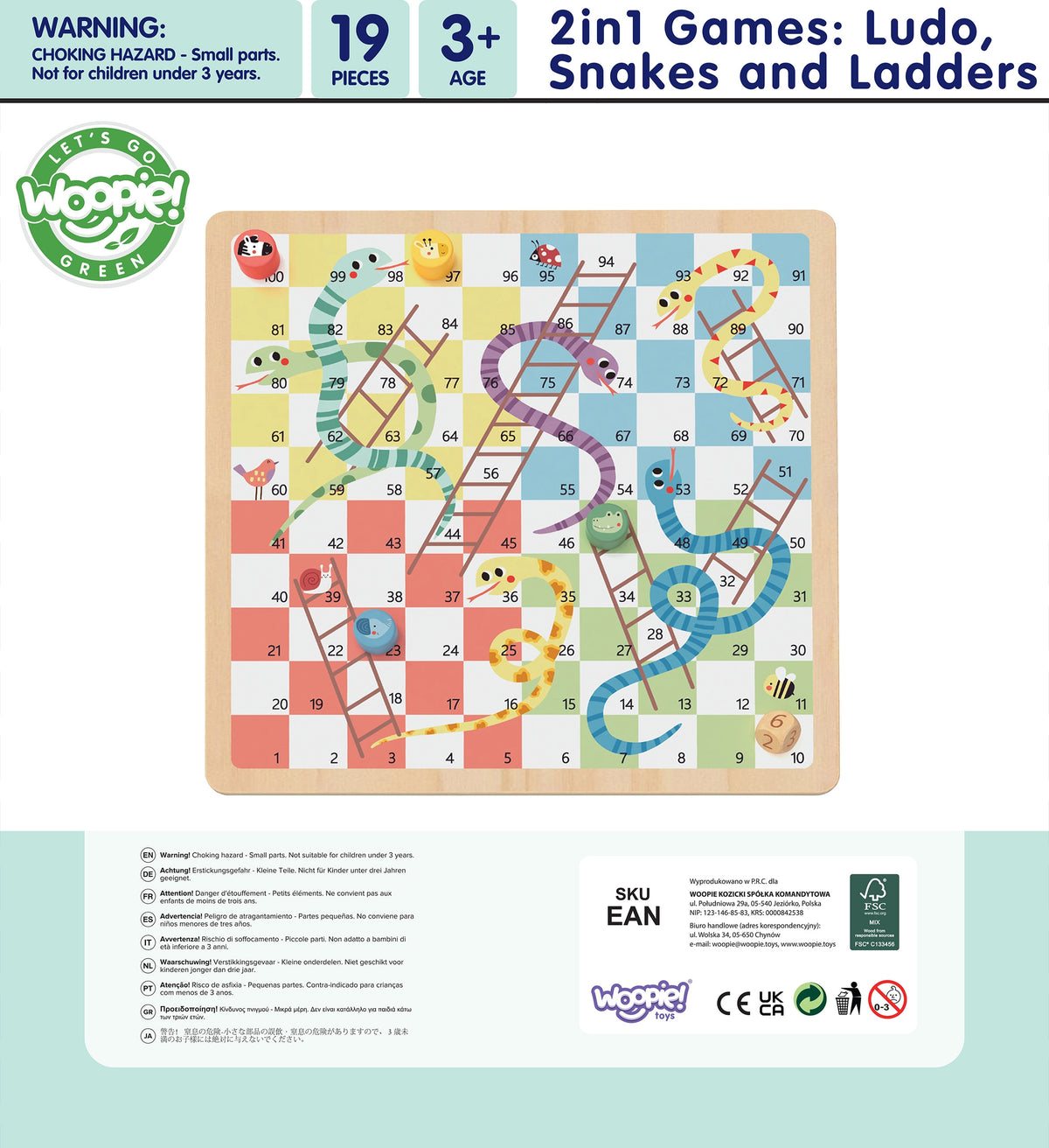 Woopie Green Logic Brädspel 2 i 1 Ludo + ormar och stegar
