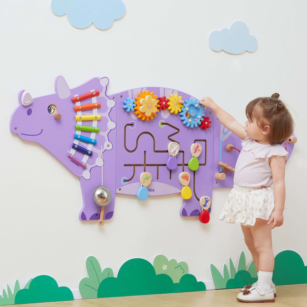 Дървена дъска за сензорна манипулация Viga Edu Triceratops