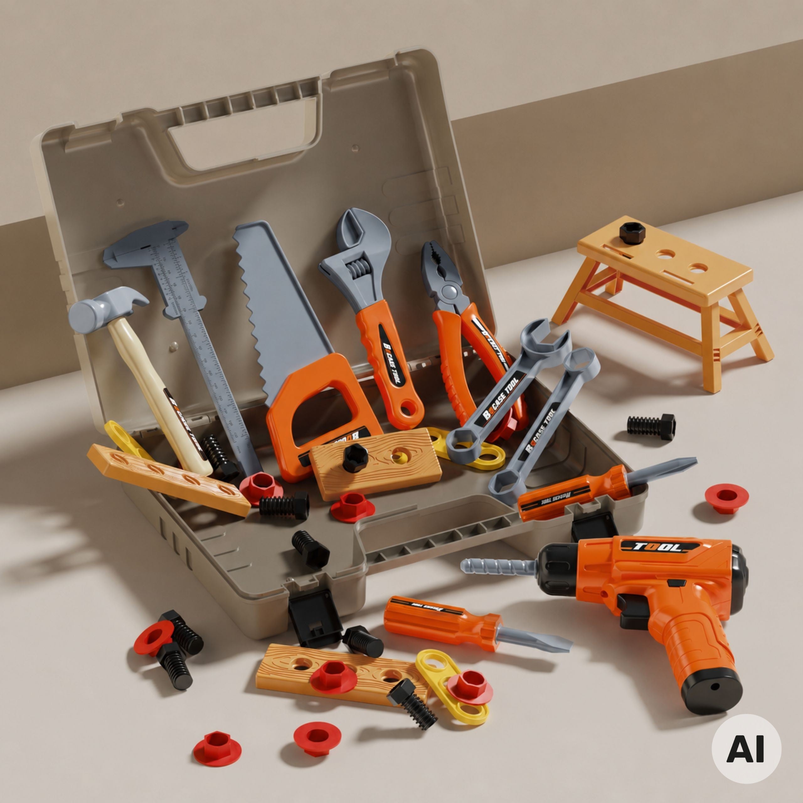 Woopie Tool Set In A Case 45 Pieces For Little Handyman Battery-powered Drill And Light