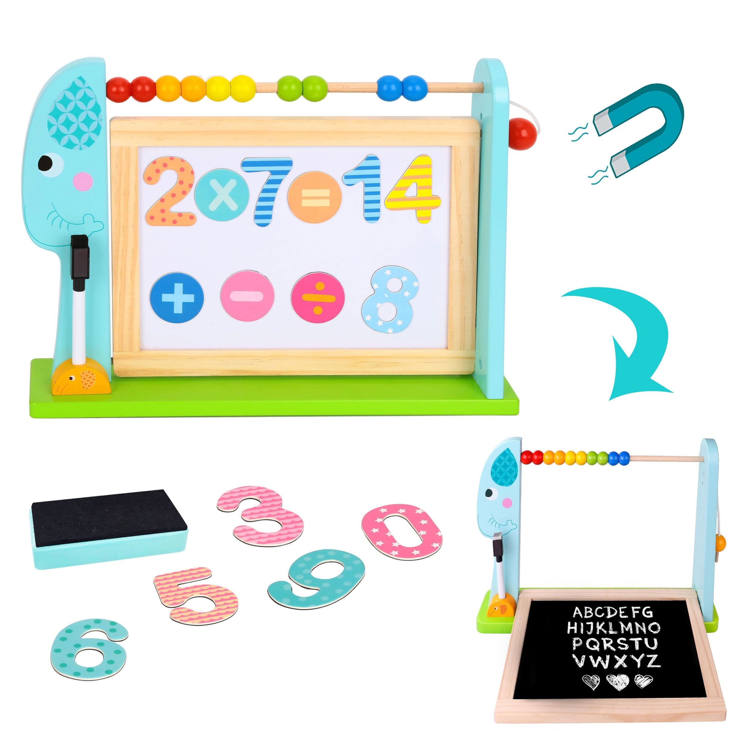 Голяма дървена двустранна магнитна играчка Tooky + дъска с тебешир