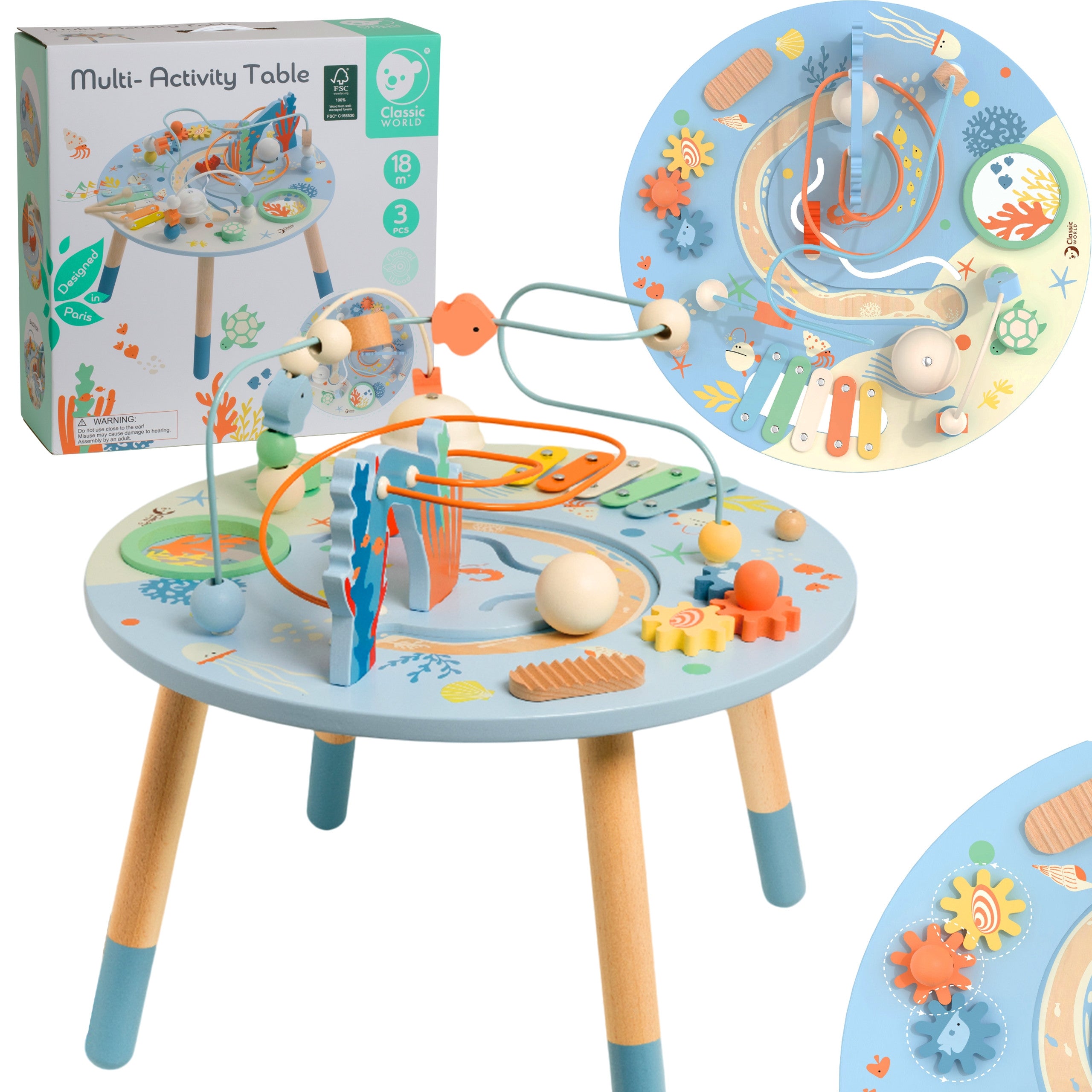 Музикална и образователна дървена маса за занимания Classic World Sea Life