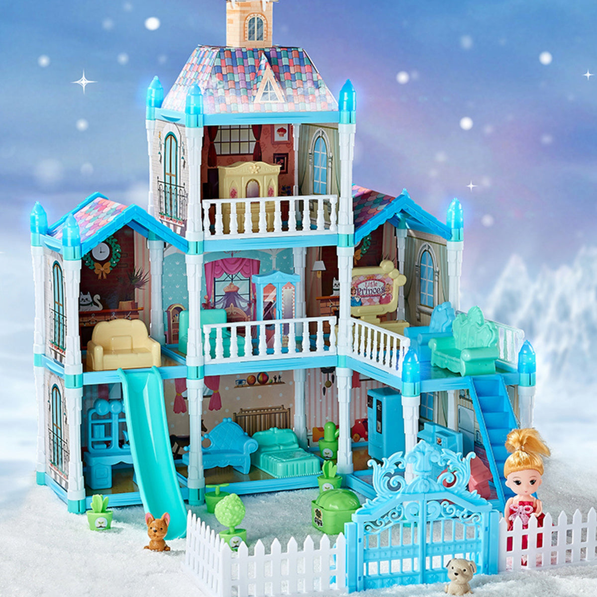 Domček pre bábiky Woopie Winter Garden s príslušenstvom a osvetlenou bábikou 191 ks.