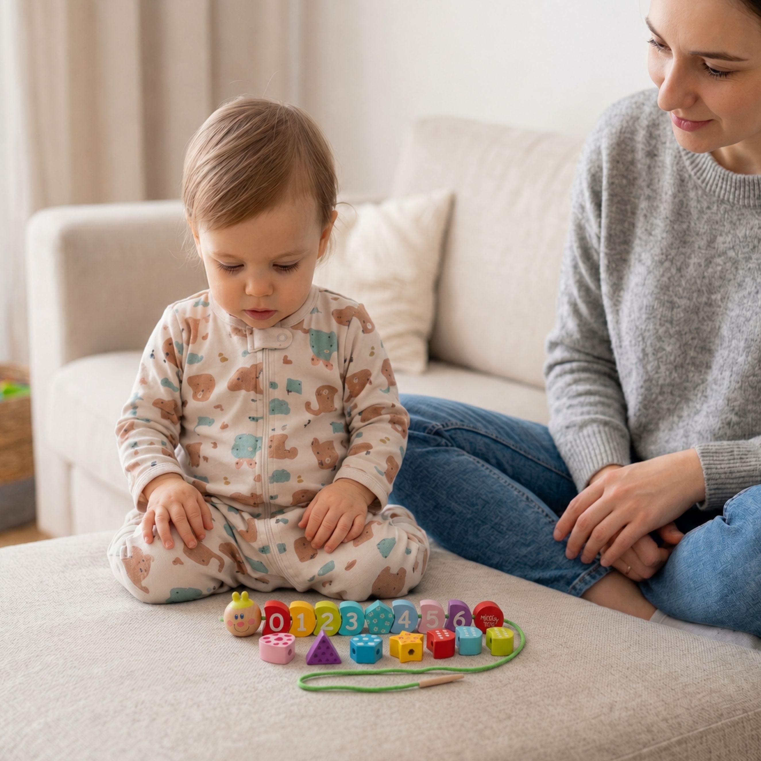 Tooky Toy Дървени резбовани блокове Caterpillar Learning Counting 20 бр.