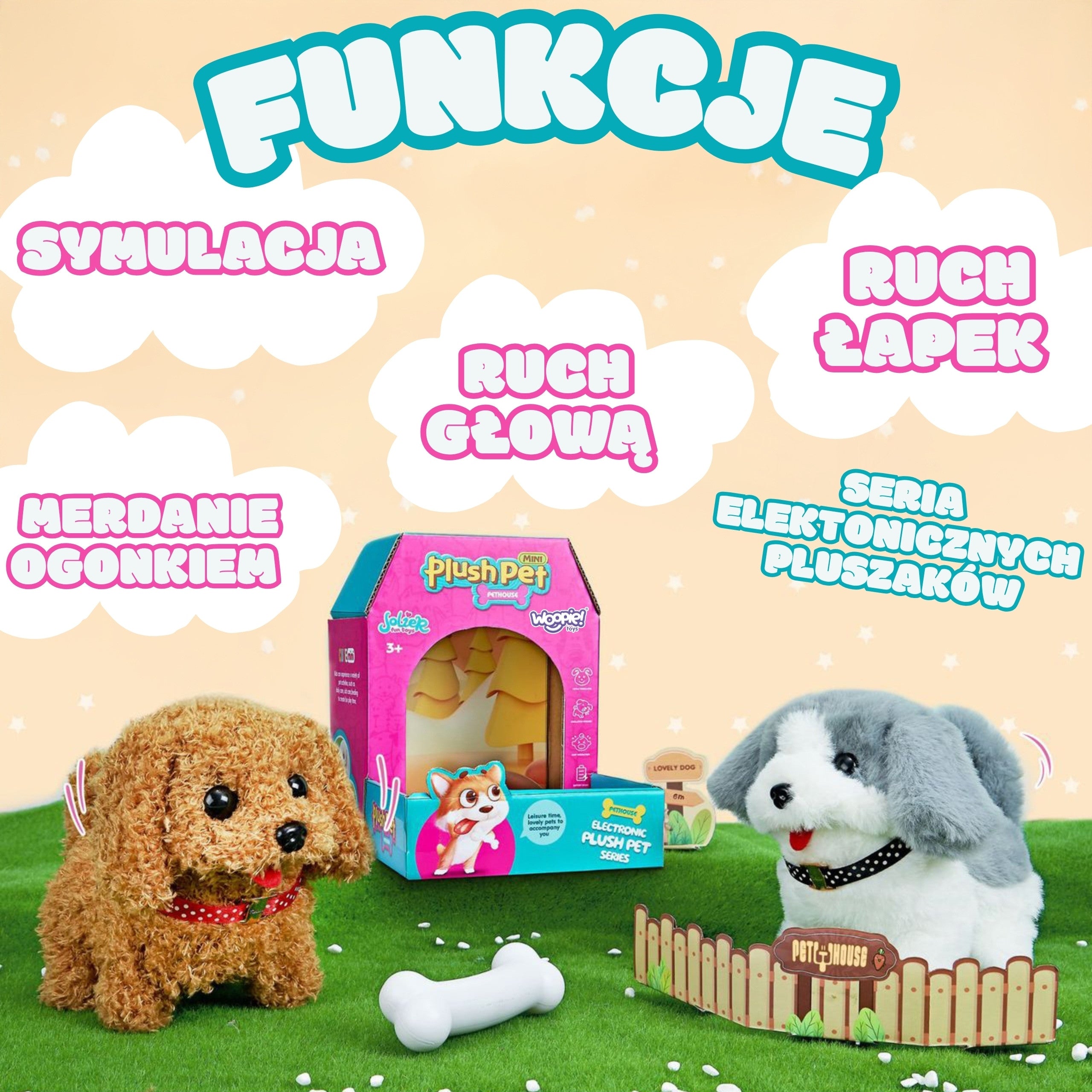 Woopie interaktív plüss kutya csontos uszkár huskyval