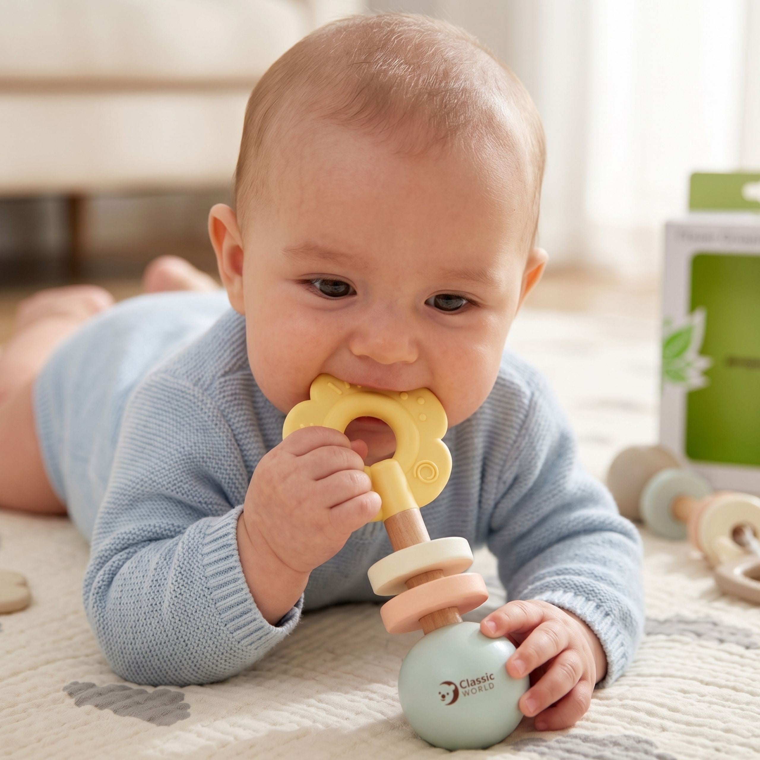 Classic World Wooden Pastel Rattle Teether 2in1 Flower 0+
