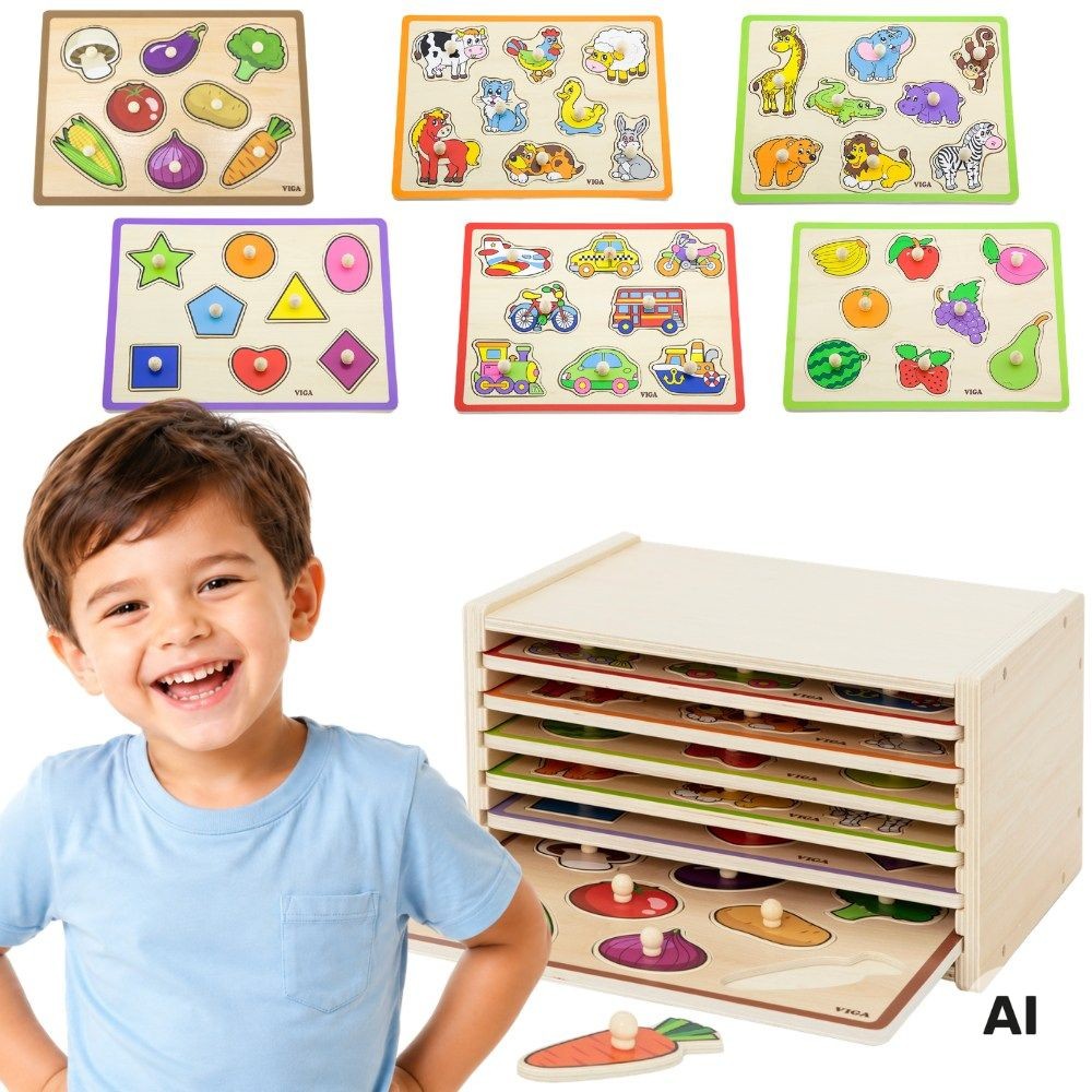 Viga Puzzle In Legno Con Manici E Mensola 7 Pz.