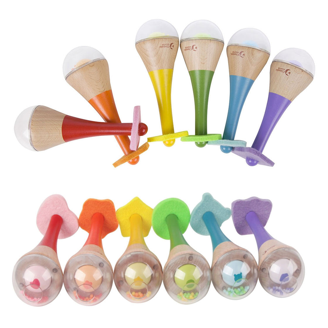 Classic World Rammelaar 2 In 1 Houten Regenboog Maracas Instrument 1 St.