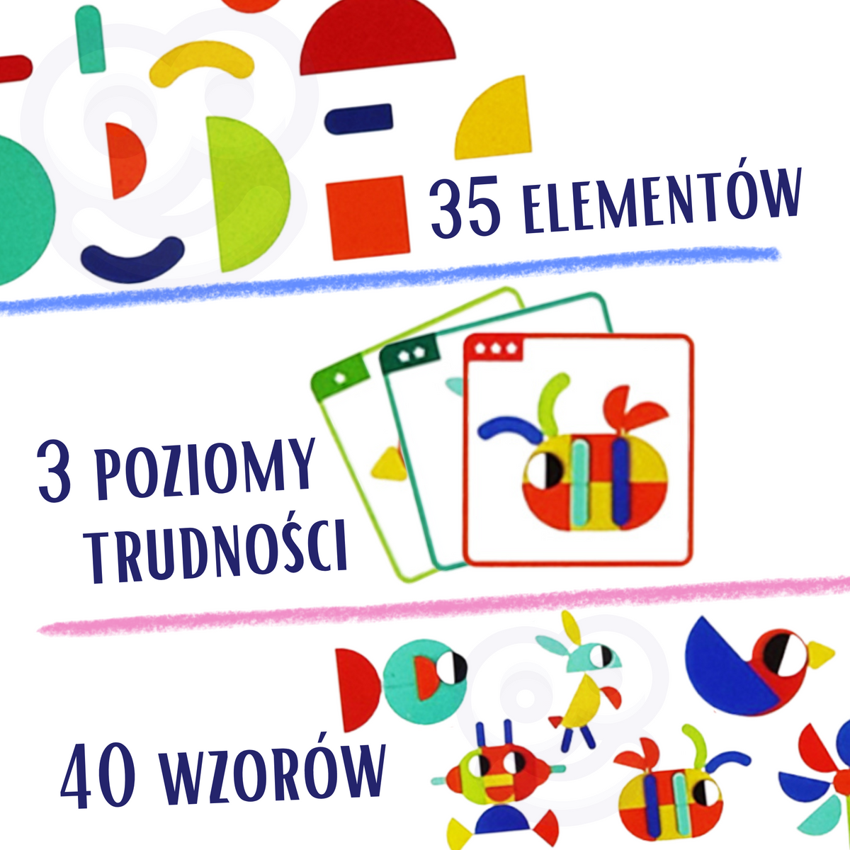 Woopie zelené drevené montessori puzzle 40 vzorov na vytvorenie 55 kusov s certifikáciou Fsc