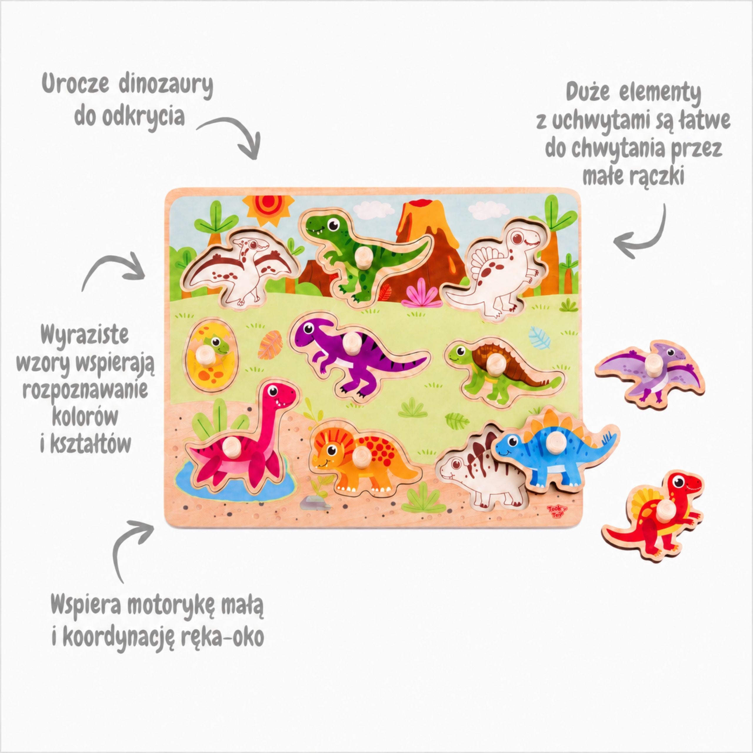 Tooky Toy Puzzle Montessori in legno con forme di dinosauri
