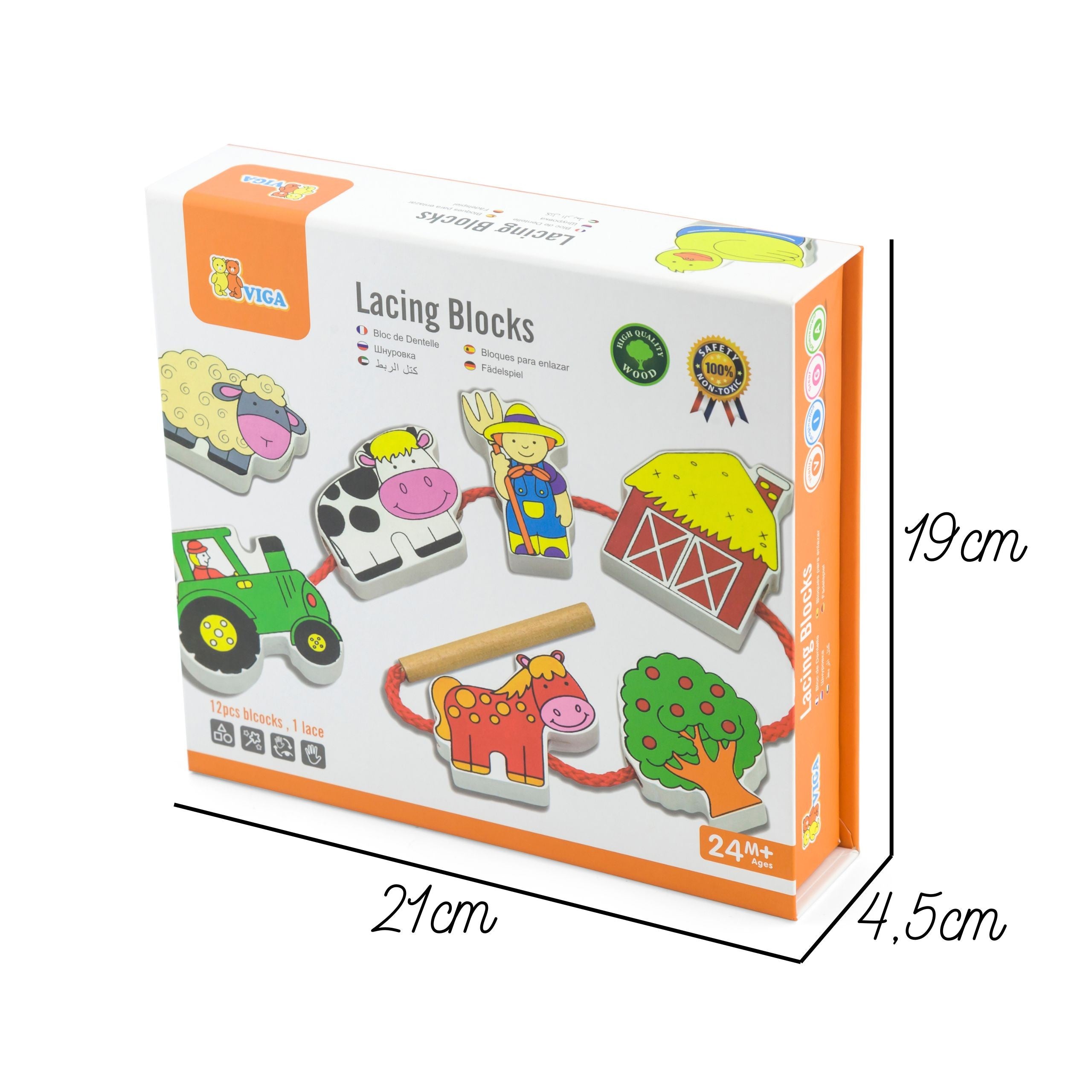 Viga Wooden Twining Blocks Montessori Threading Farm