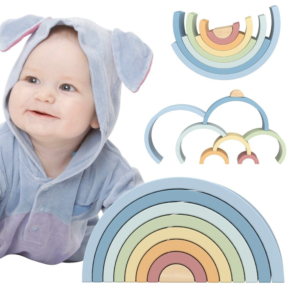 Tooky Toy Pastel Пъзел Дървени Монтесори Дъгови блокове
