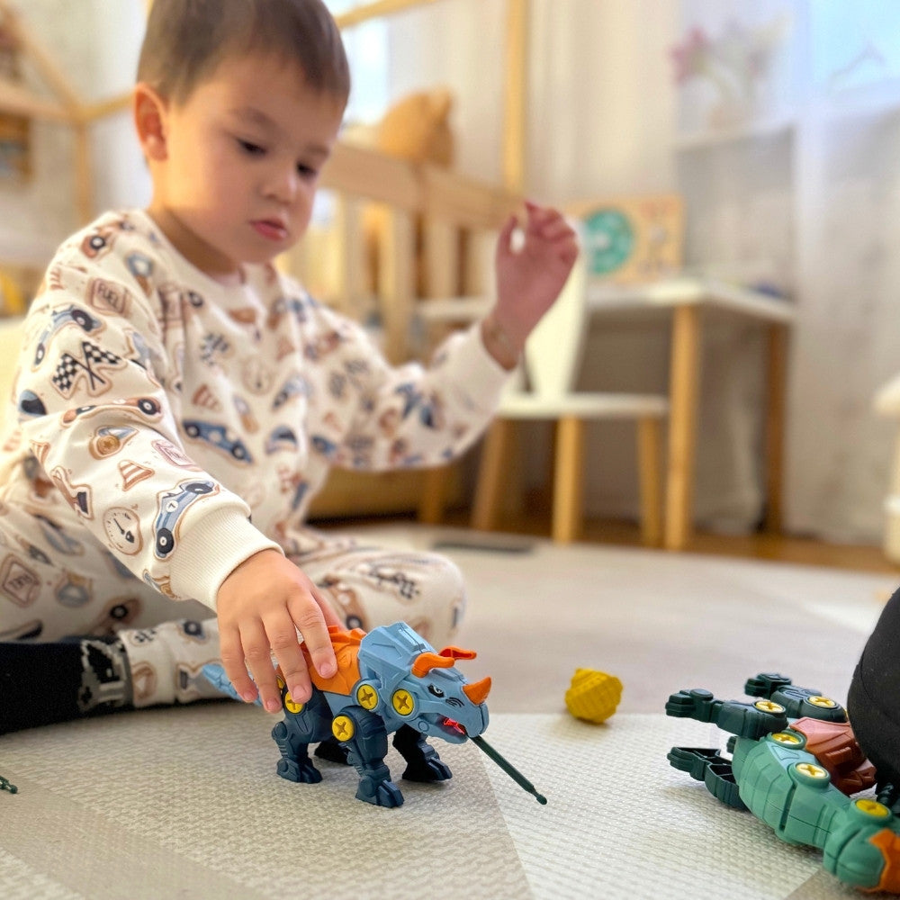 Woopie Dinosaurs To Screw 3-delad konstruktionsset i en låda + borr och skruvmejsel