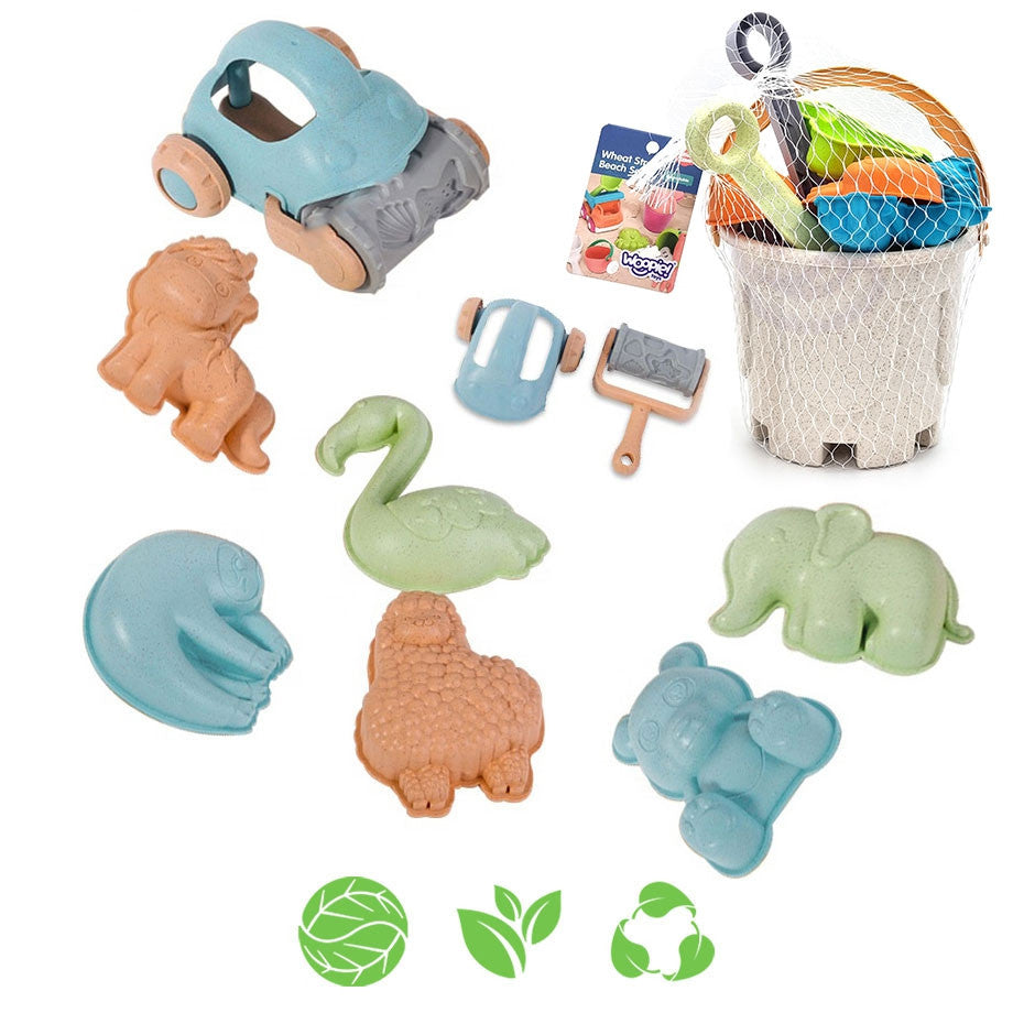 Woopie Green Sand Play Set With Bucket And Car 10 Pcs. Biodegradable Organic Material