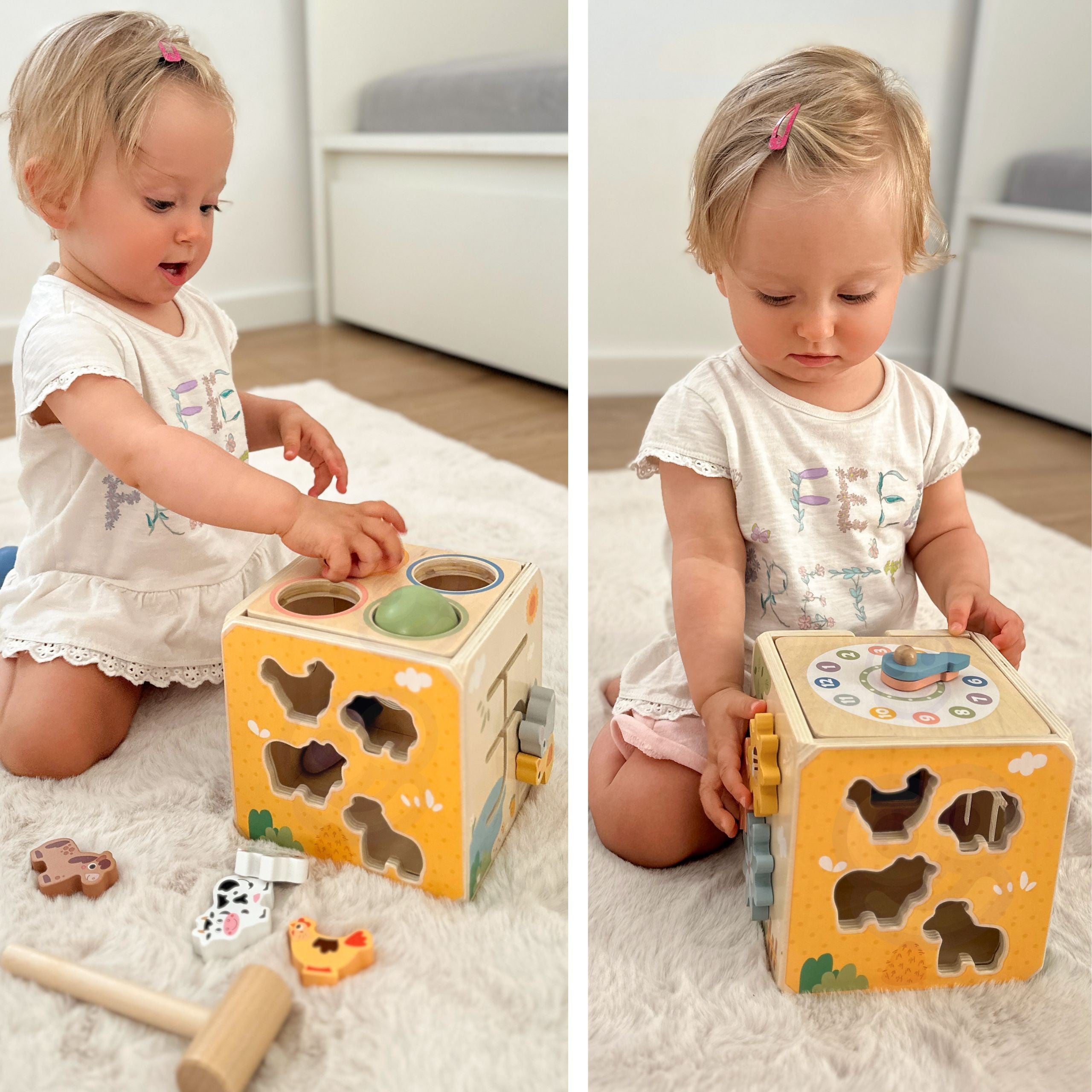 Tooky Toy Wooden Spring Educational Cube 5-in-1