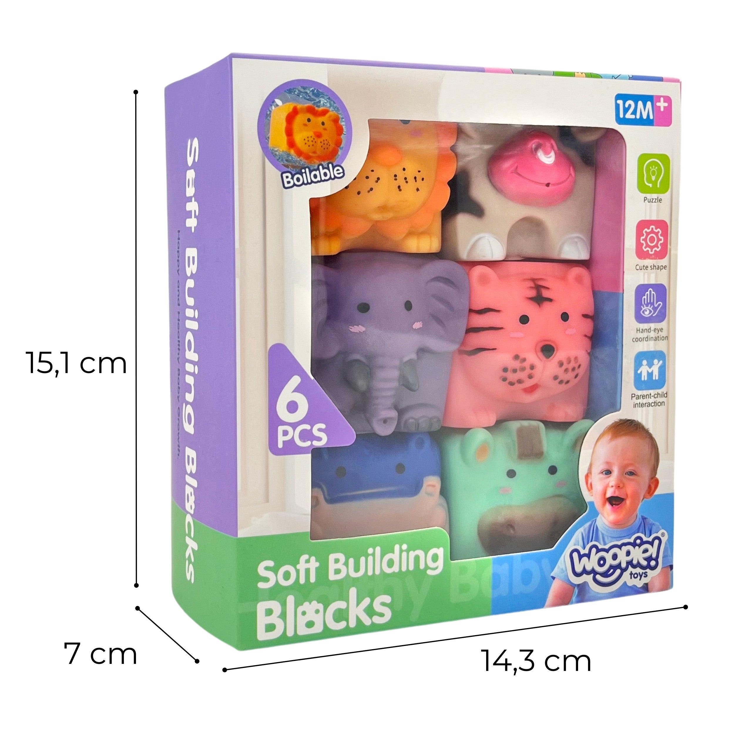 Woopie Baby Klocki Sensoryczne Zwierzęta Wyciskanie Puzzle + Dźwięk 6 Szt.