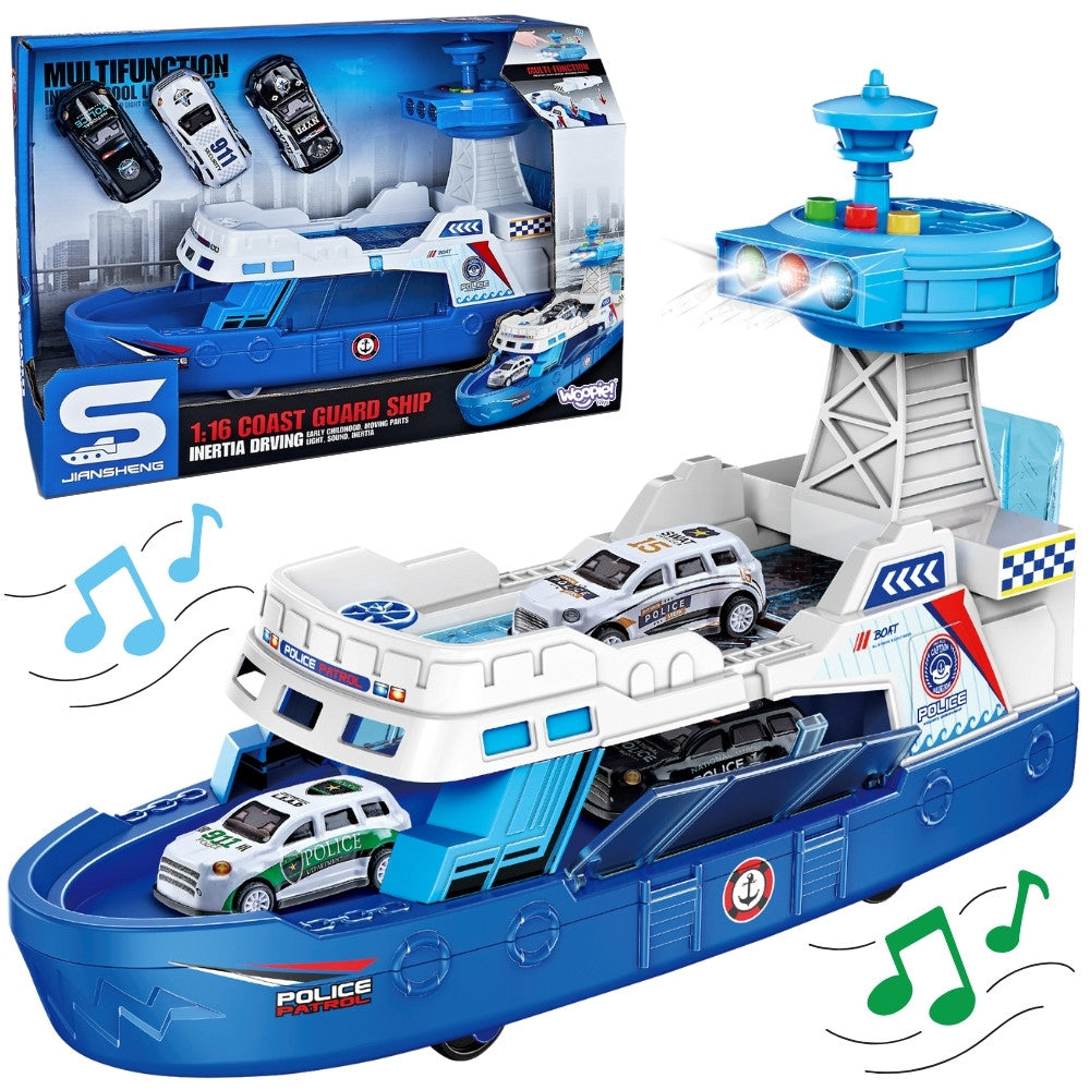 Woopie Interactive Police Patrol Boat - Scale 1:16 + 3 Cars