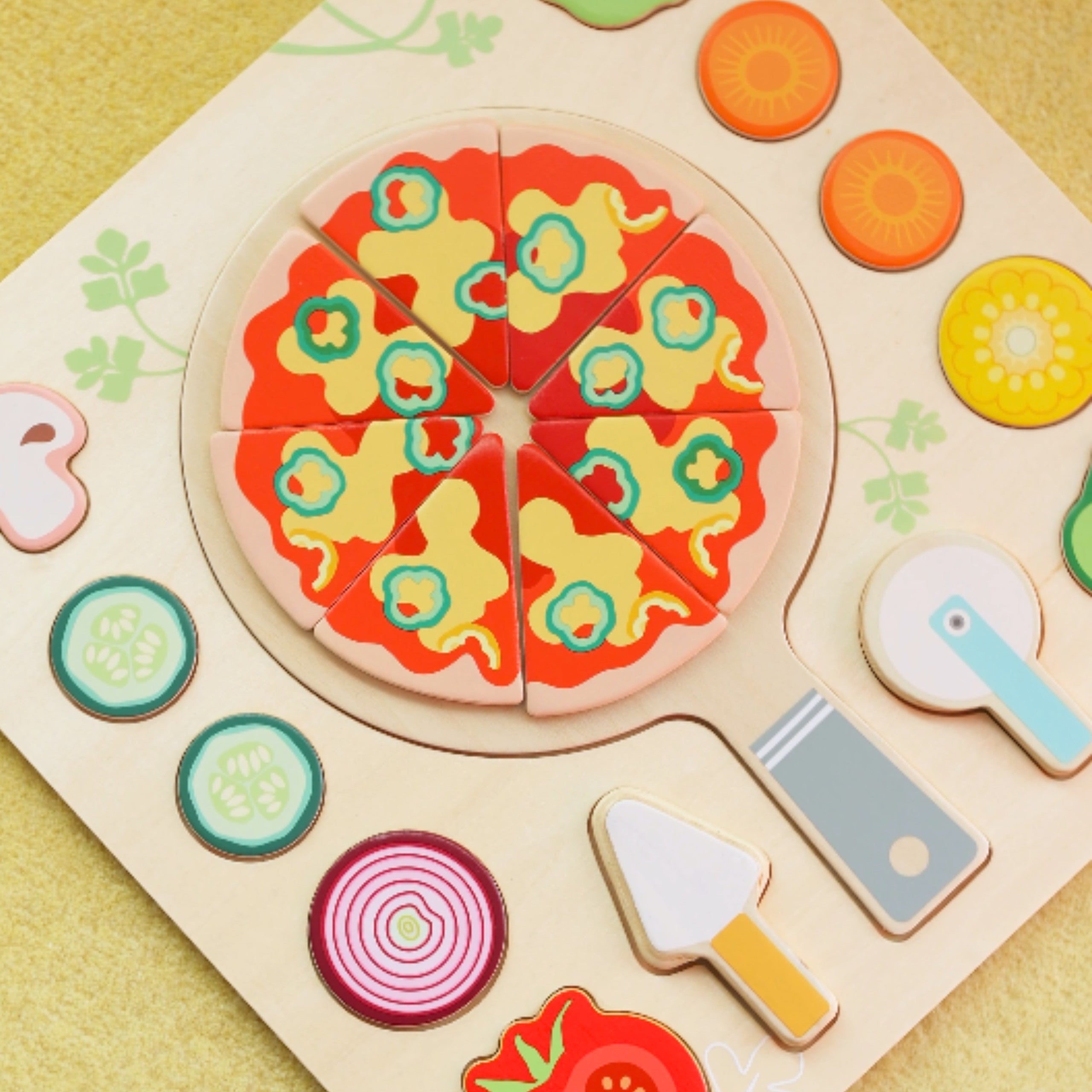Classic World Houten Pizzasnijder Groentenpuzzel 22-delig.