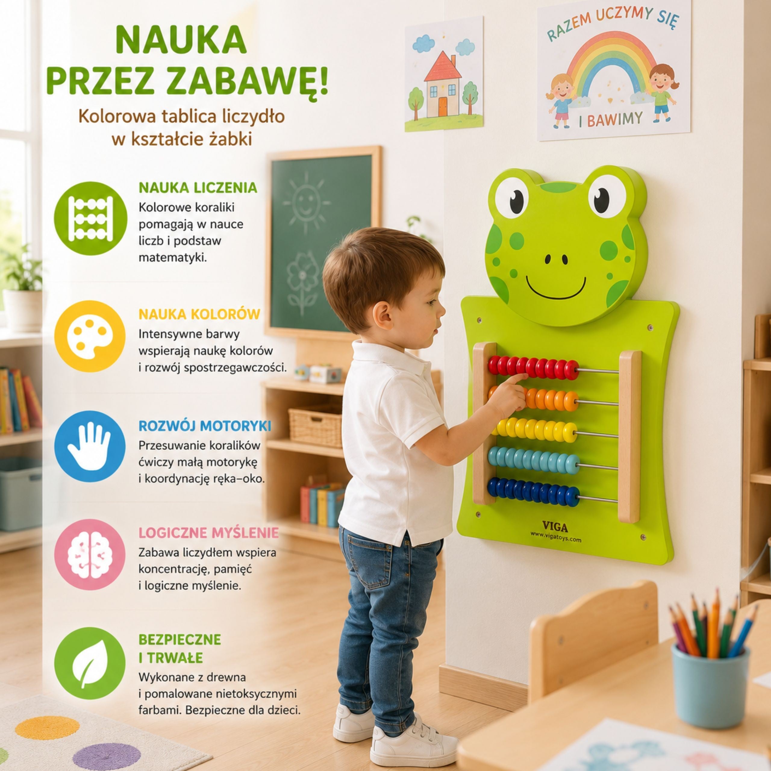 Viga Wooden Manipulative Board Abacus Frog Fsc Montessori Certificate