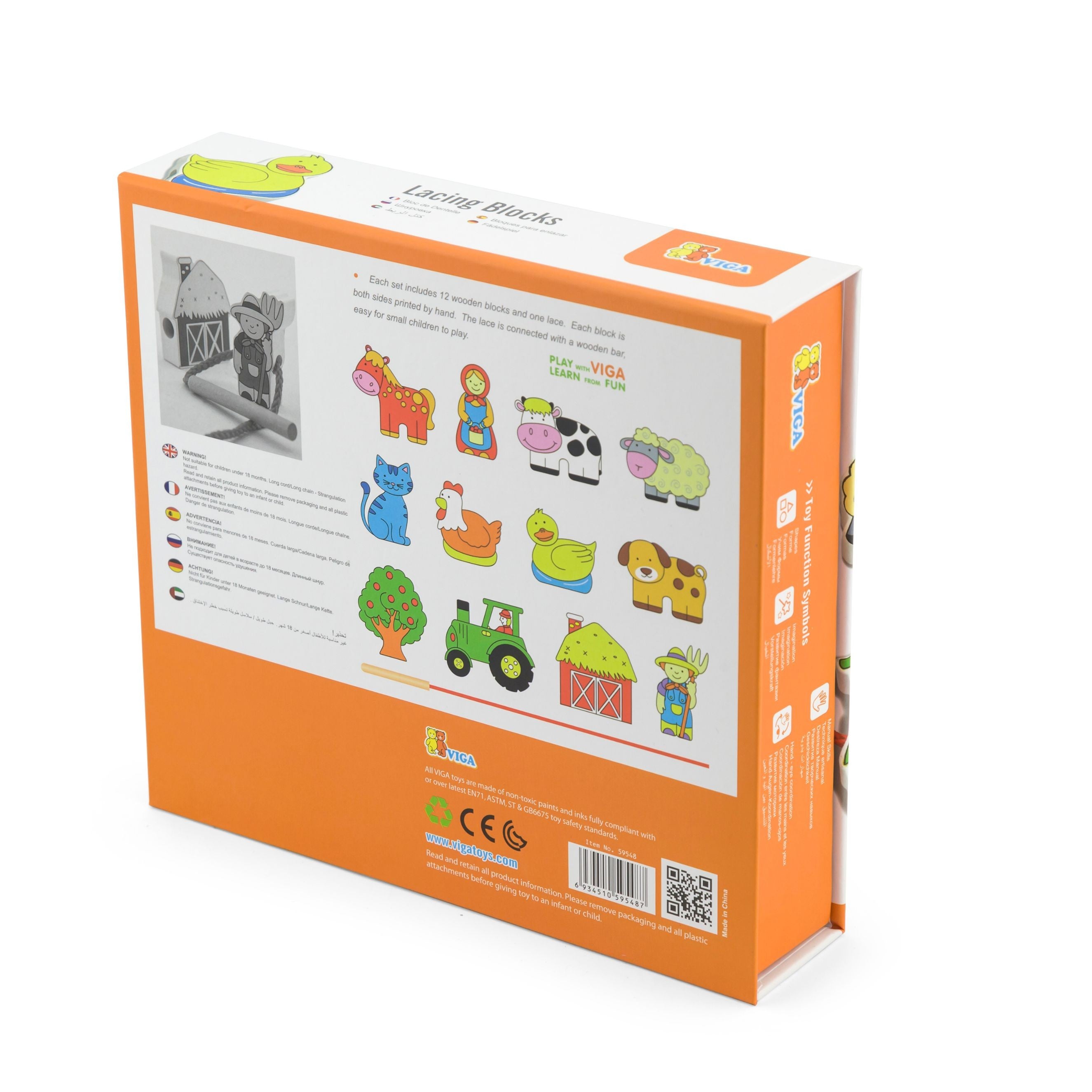 Viga Wooden Twining Blocks Montessori Threading Farm