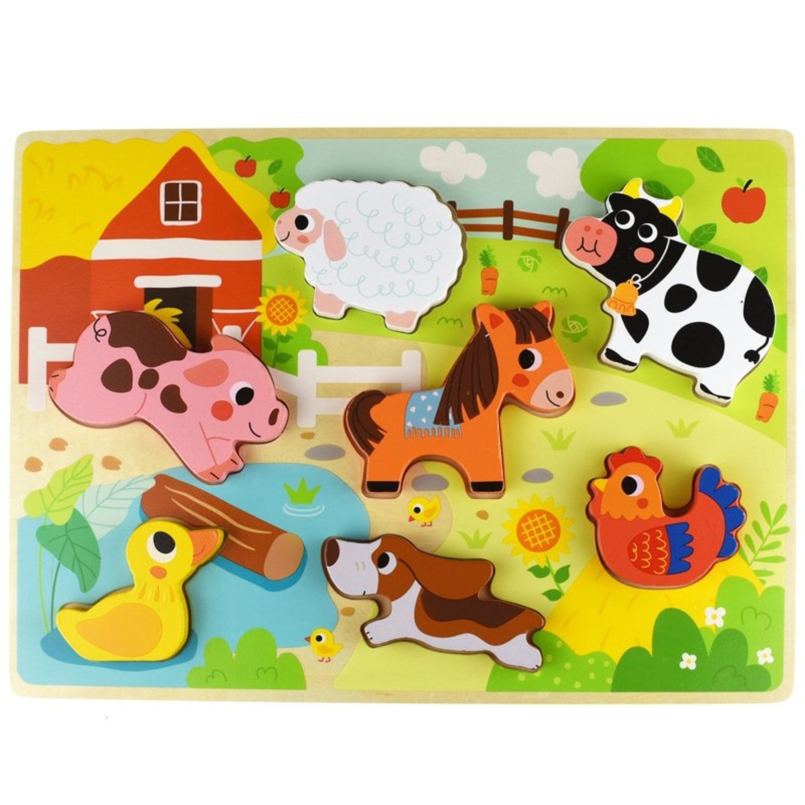 Играчка Tooky Дървен Монтесори Пъзел Животни Ферма Съвпадение Форми