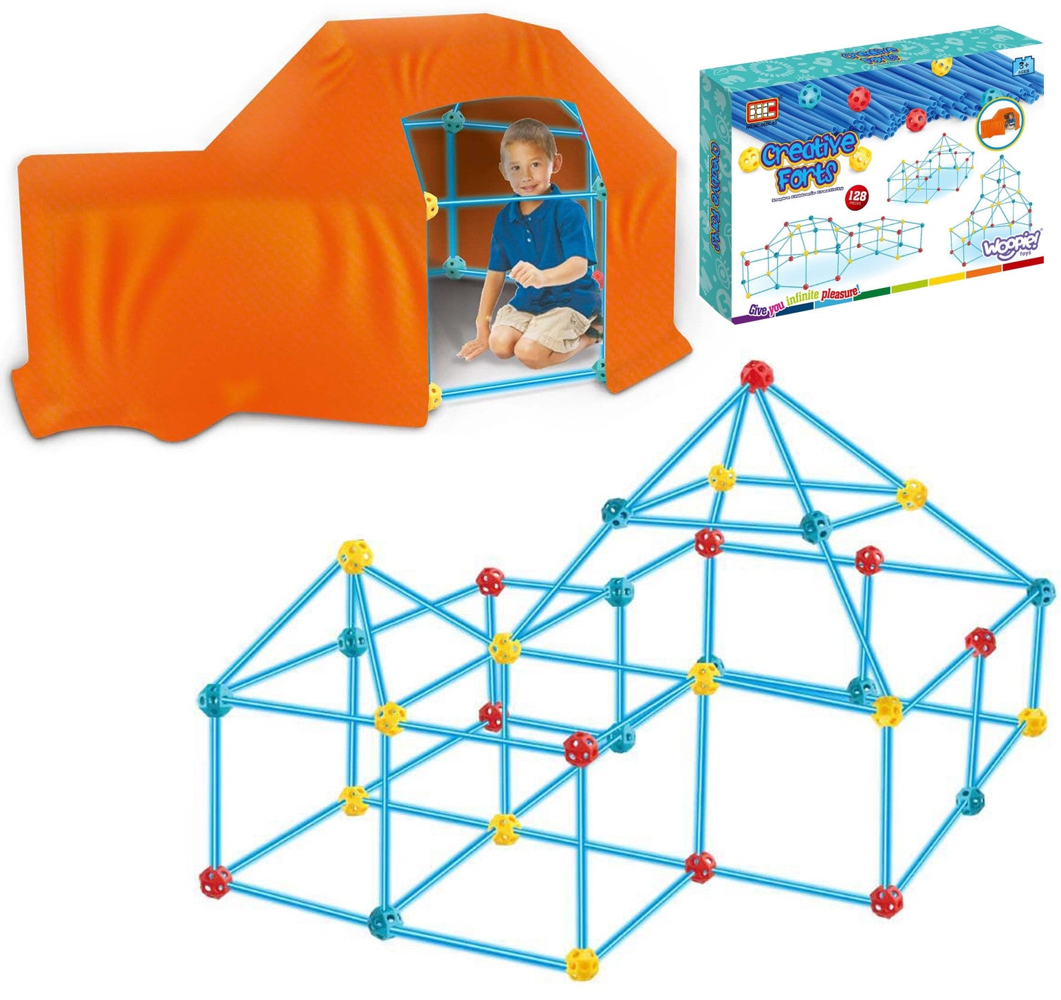 Woopie Big Blocks Bouwtentset Rietjes Buizen 128-delig.