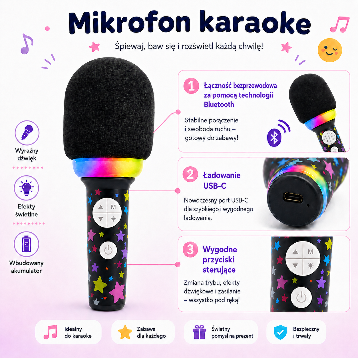 Woopie Wireless Karaoke Microphone With Speaker Black Bt