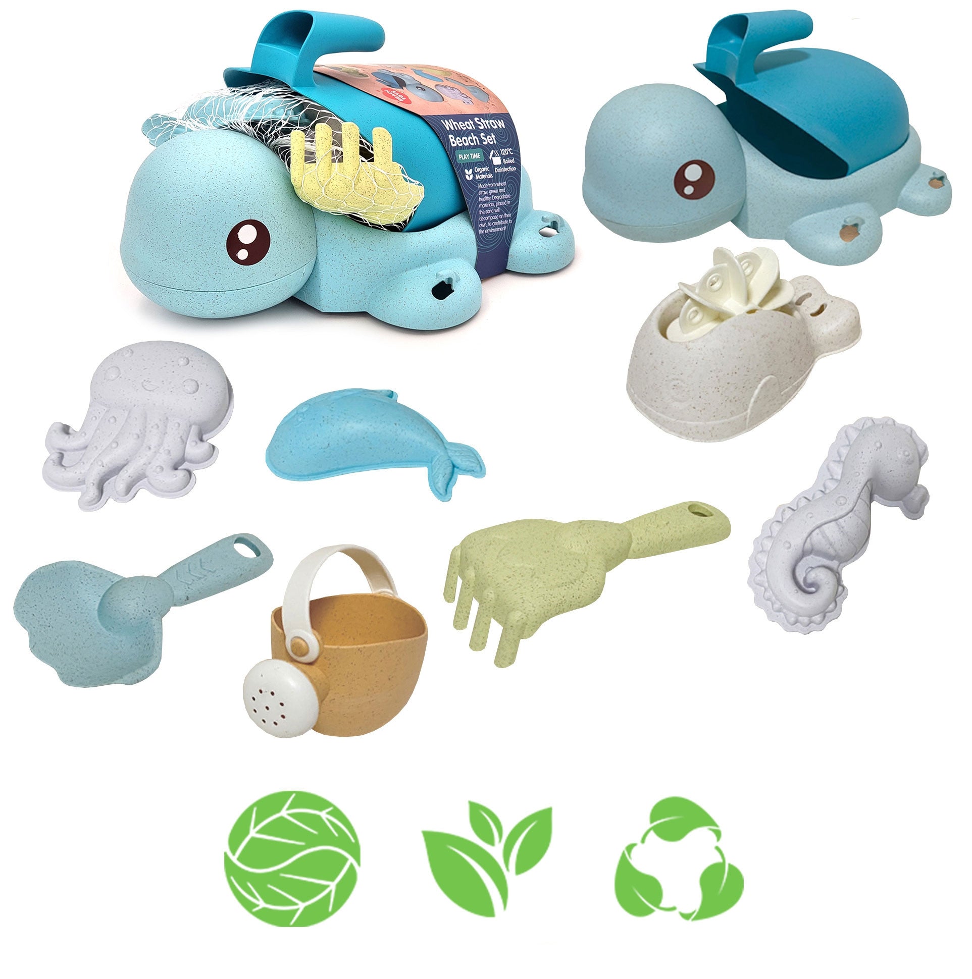 Woopie Green 2-in-1 Sand And Bath Set Blue Turtle 8 Pcs. Biodegradable Organic Material