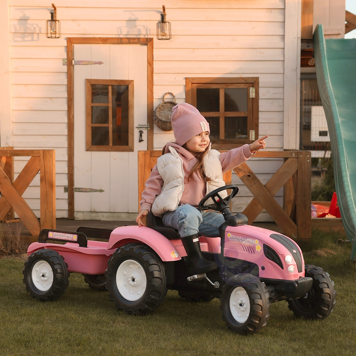 Falk Country Star Pink šlapací traktor + přívěs a klakson 2-5 let.