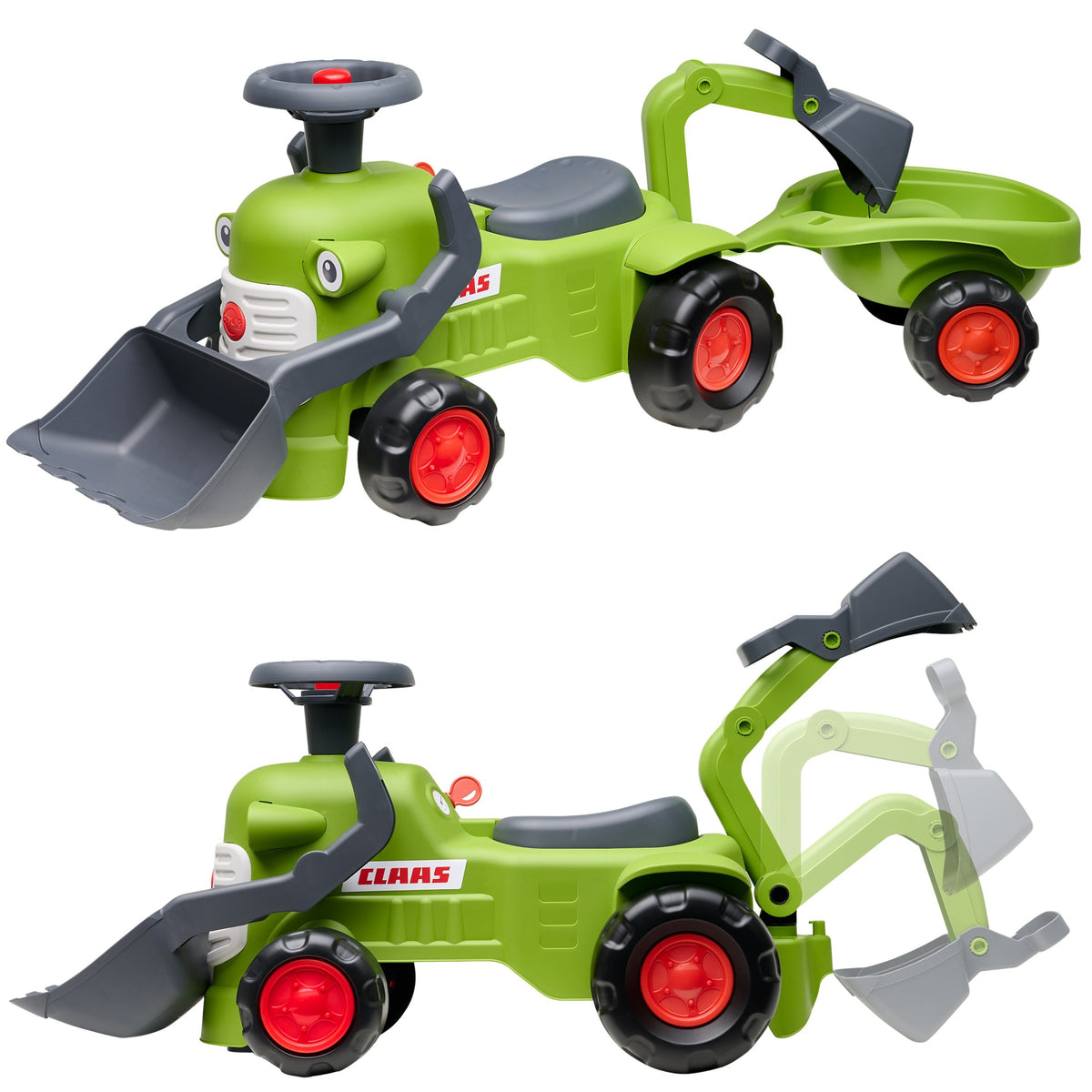 Falk Claas Aufsitztraktor mit Anhängerlader und Schaufel