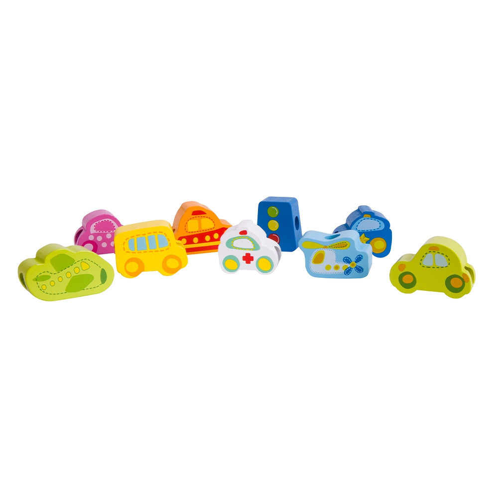 Classic World Wooden Threading Blocks Road Traffic 13 db.