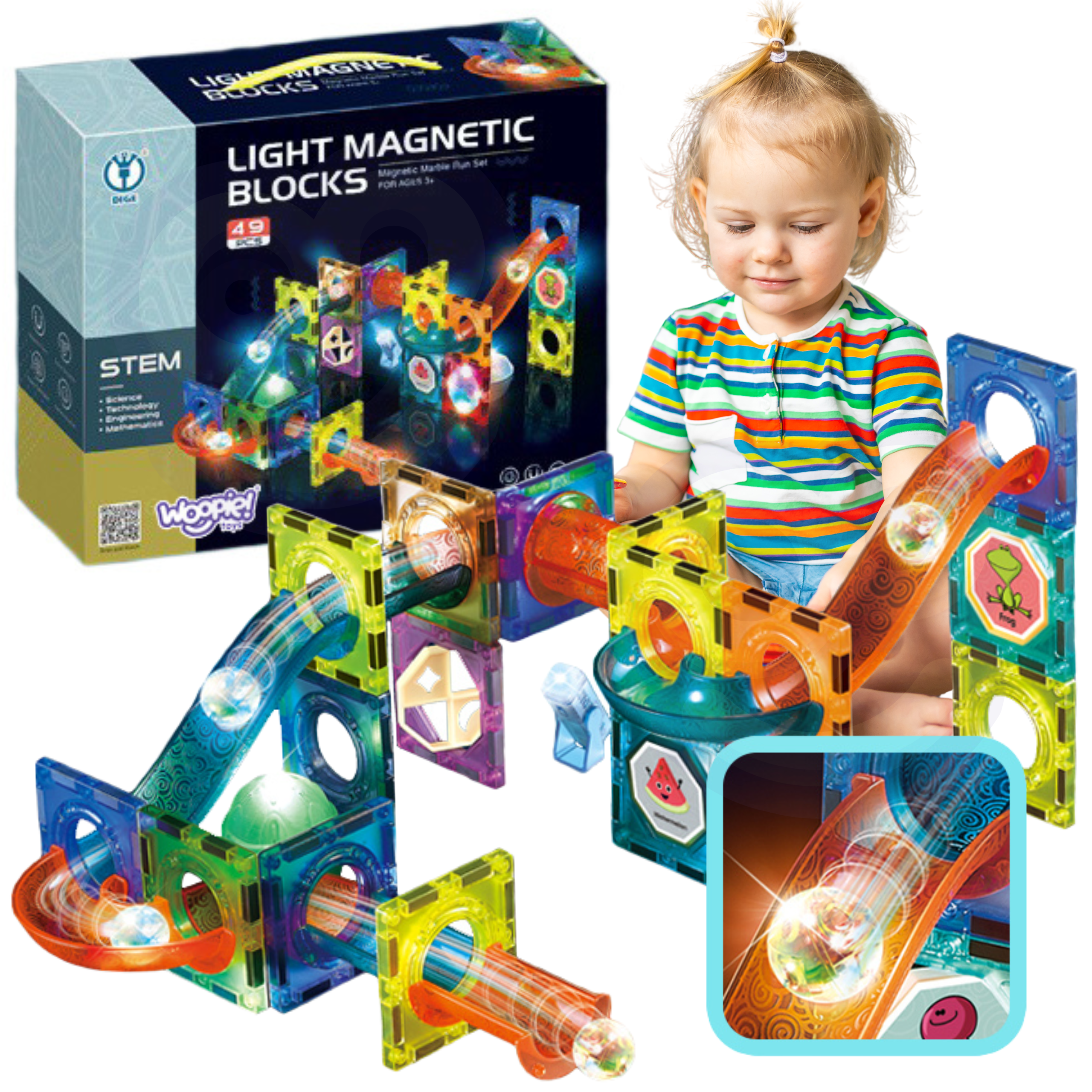 Woopie Magnetic Blocks Ball Track Light 49 бр.
