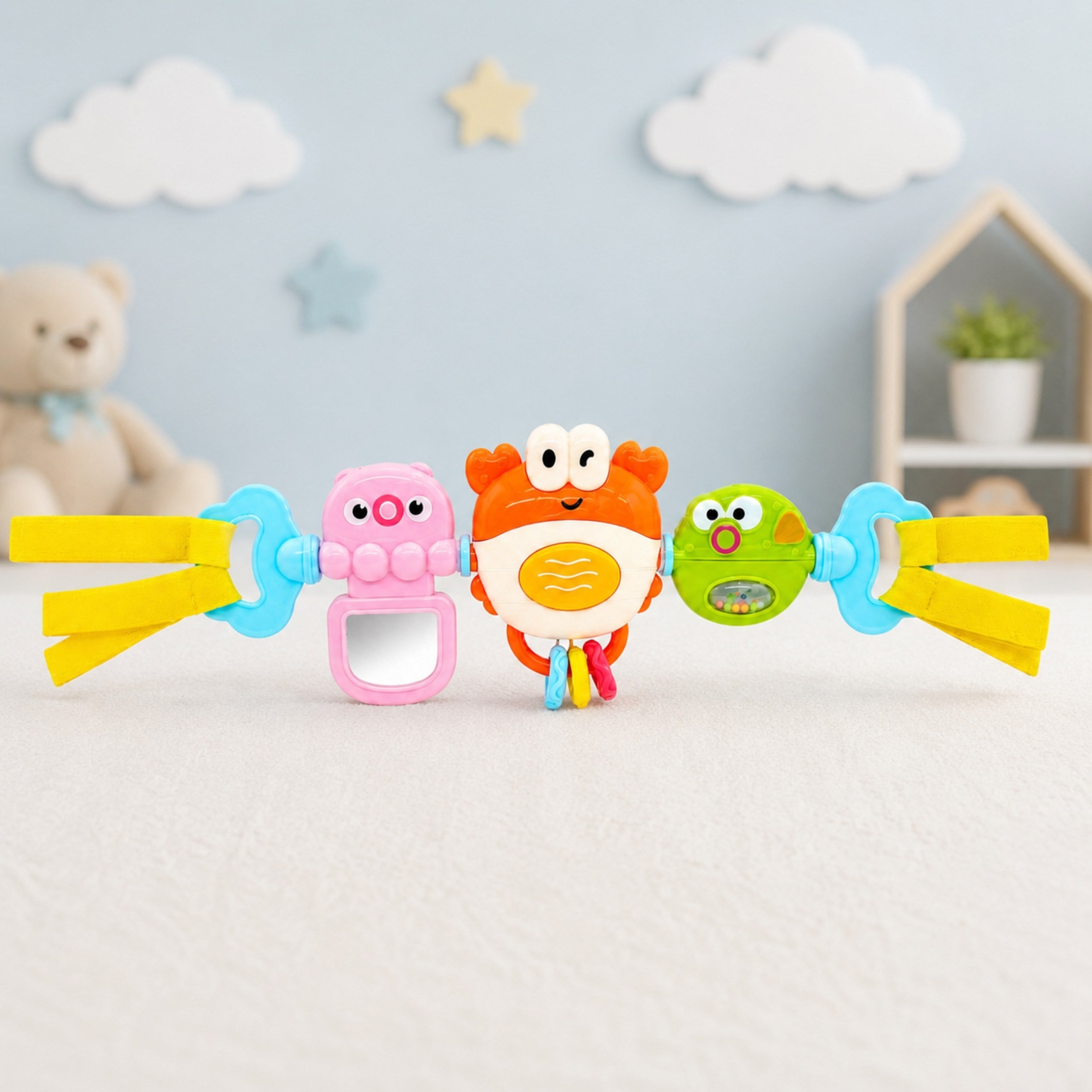 Woopie Babyhanger Voor Kinderwagen Wieg Zintuiglijk Spelen Krab Spiegel Vis 6m