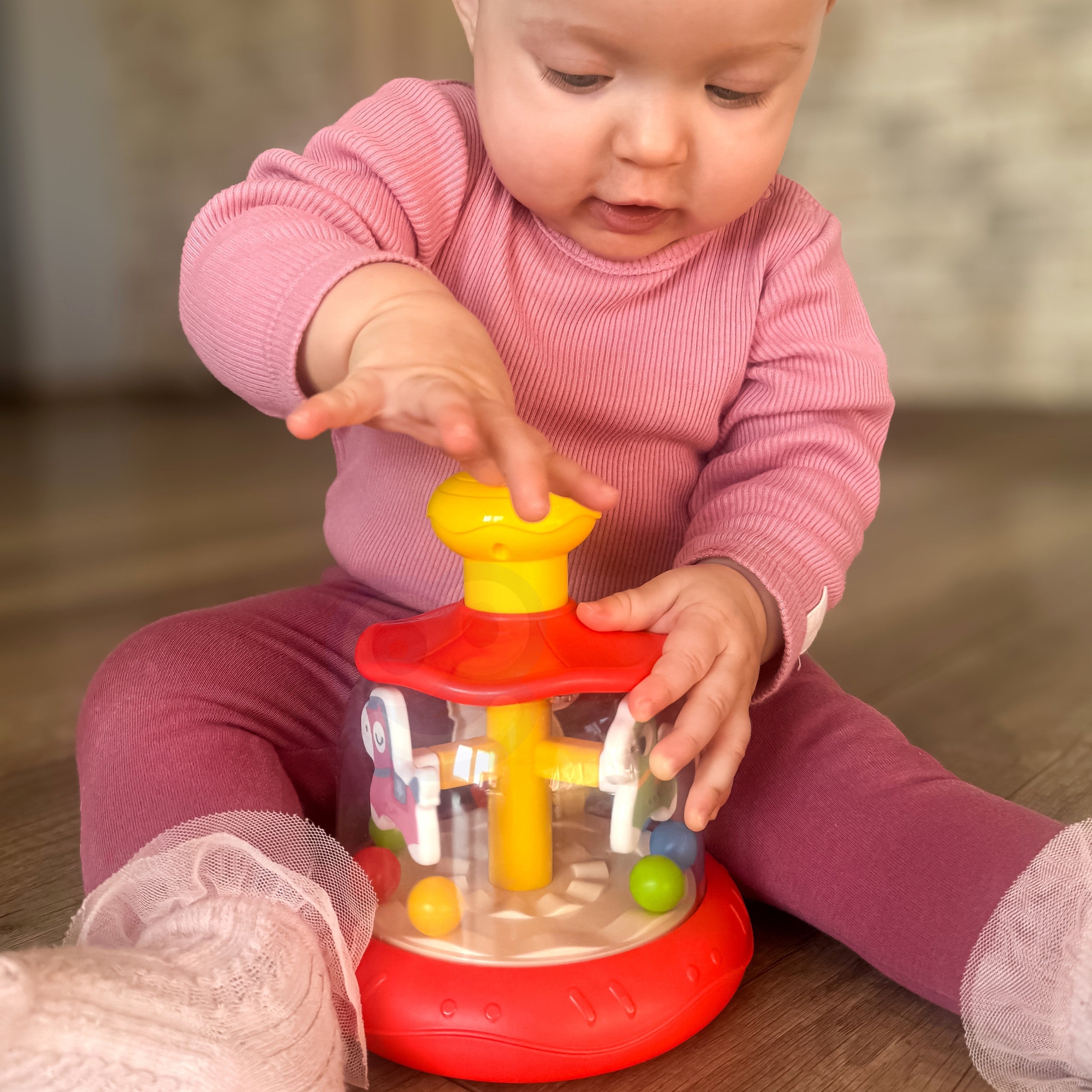 Woopie Baby Colorful Horses Red Spinning Top Carousel