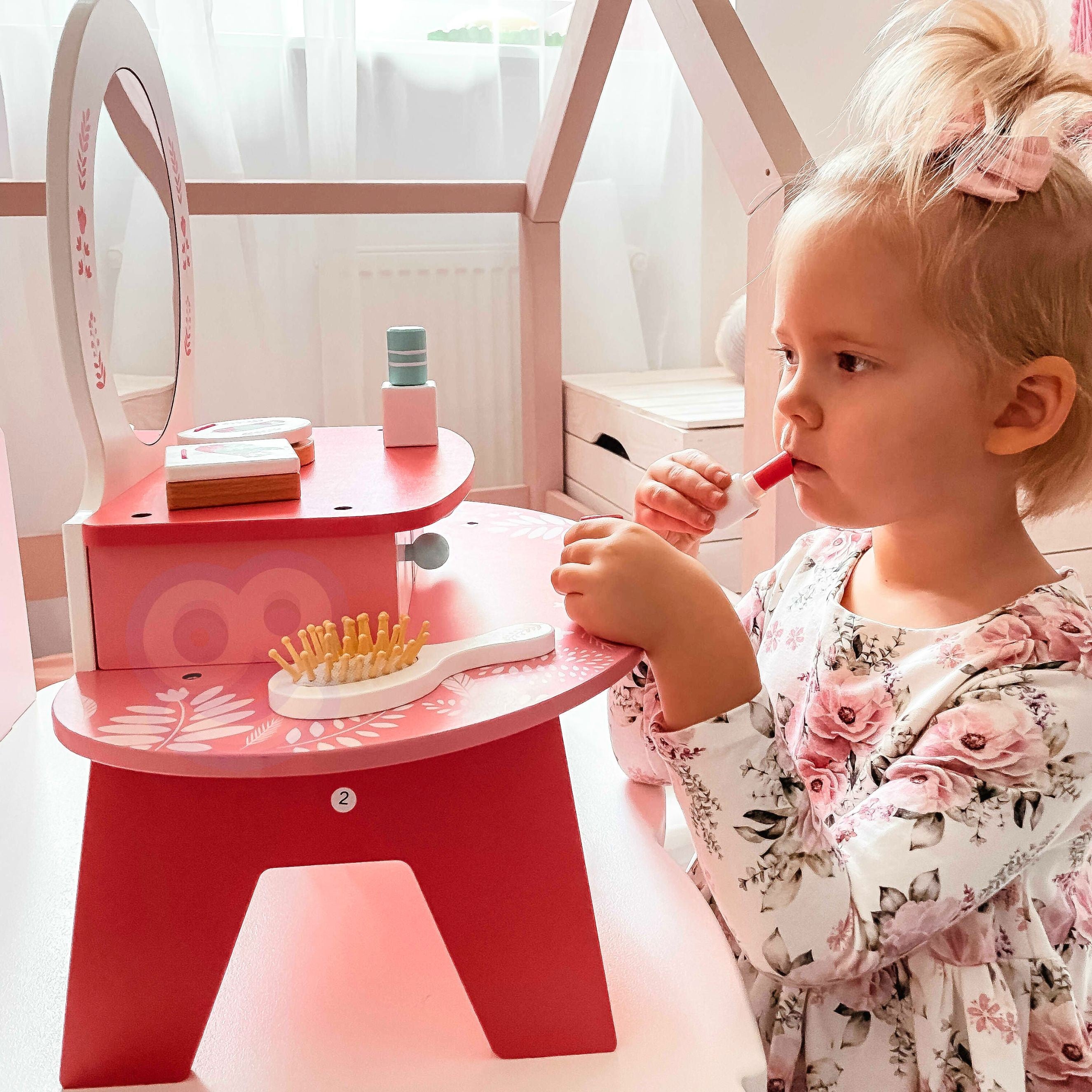 Tábla Feistis Makeup Adhmaid Tooky Toy Toy Pink Le Scáthán