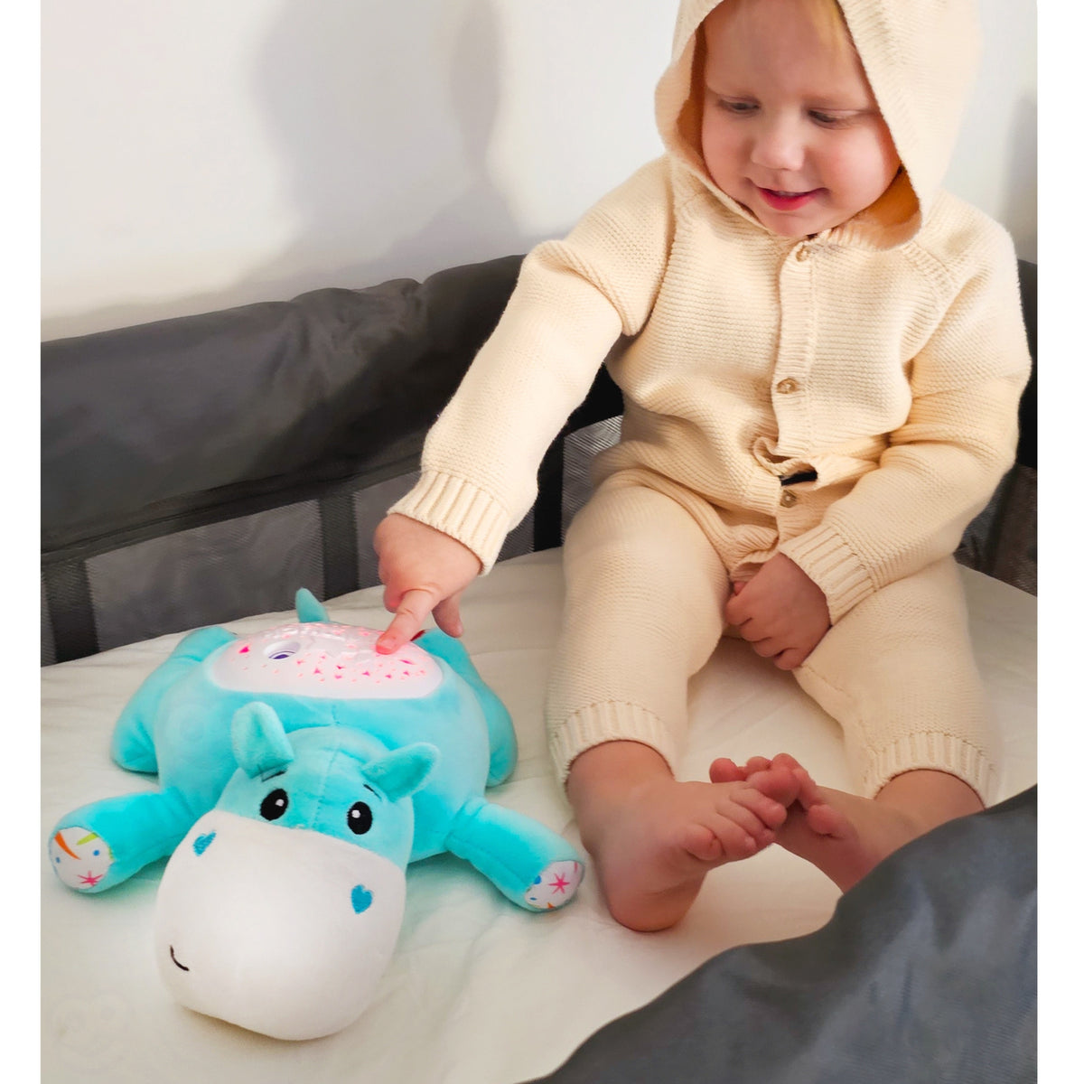 Woopie Brinquedo fofinho para bebê 2 em 1 Projetor Sleeper Hippo