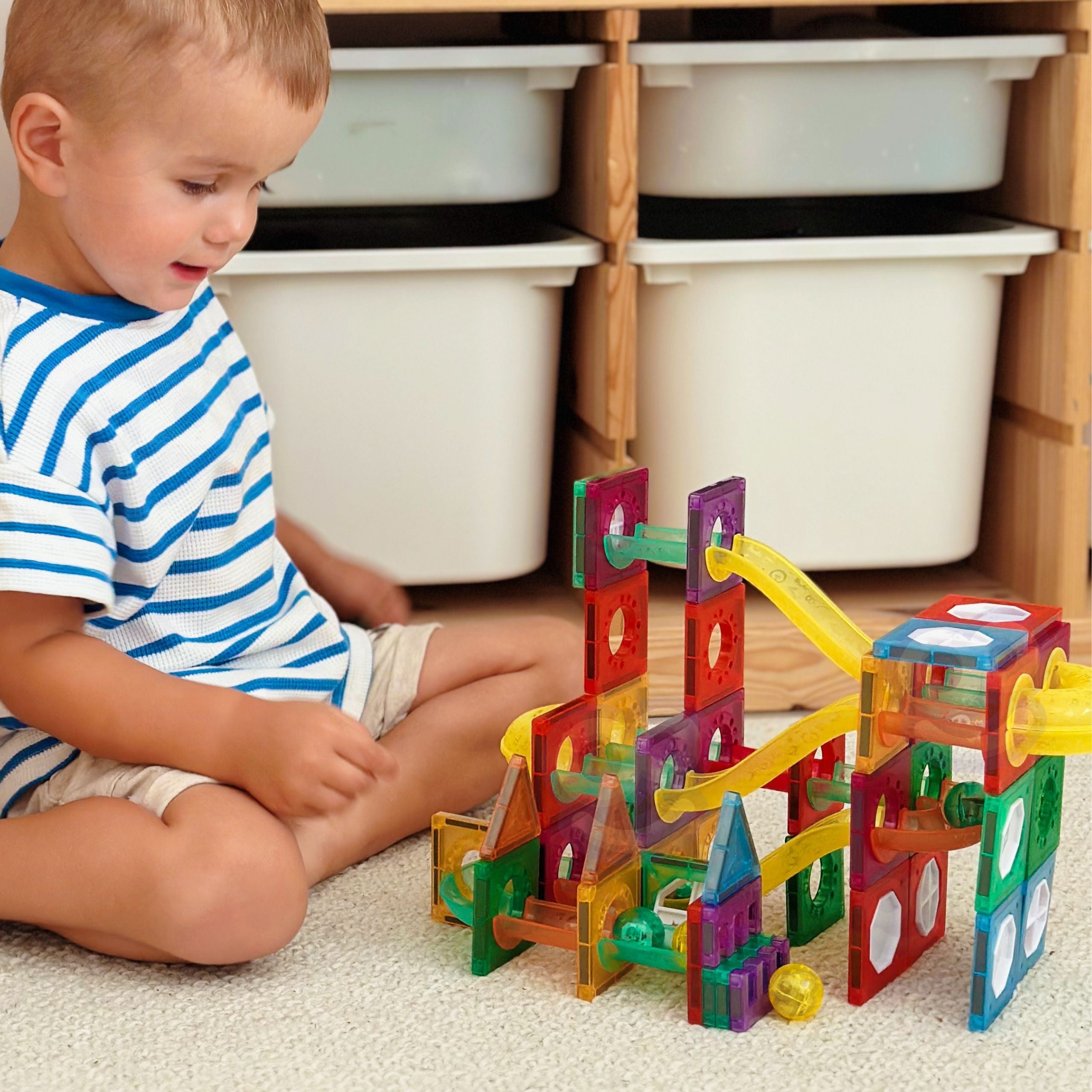 Woopie Bloques de construcción magnéticos Juego educativo 3D Pista de bolas 105 piezas.