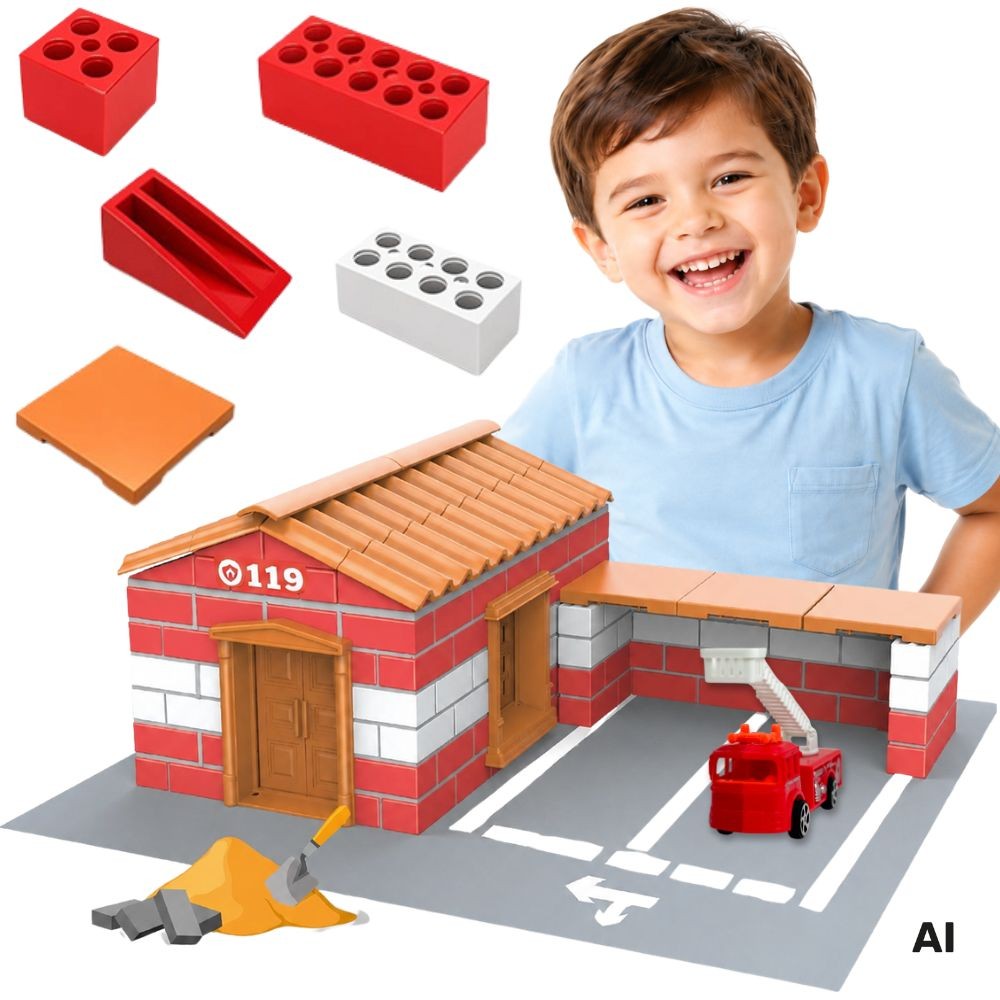 Woopie Fire Station Building Brick Construction Set 178 Pcs. Building Bricks