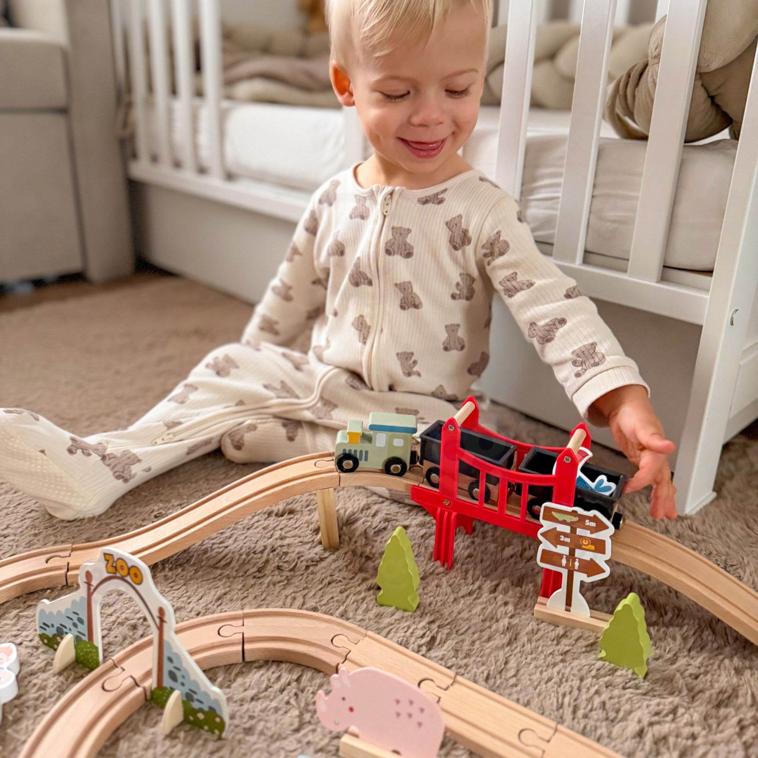 Woopie Green Wooden Zoo Train Set Xl Magnetic Train Track 60 Pcs Fsc