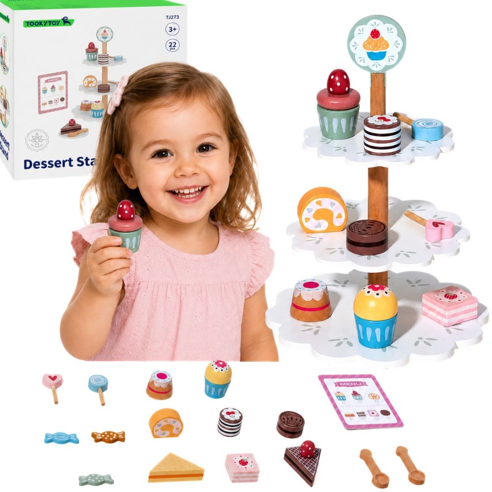 Tooky Toy Поднос за сладкиши Дървена поставка Кексчета Торти