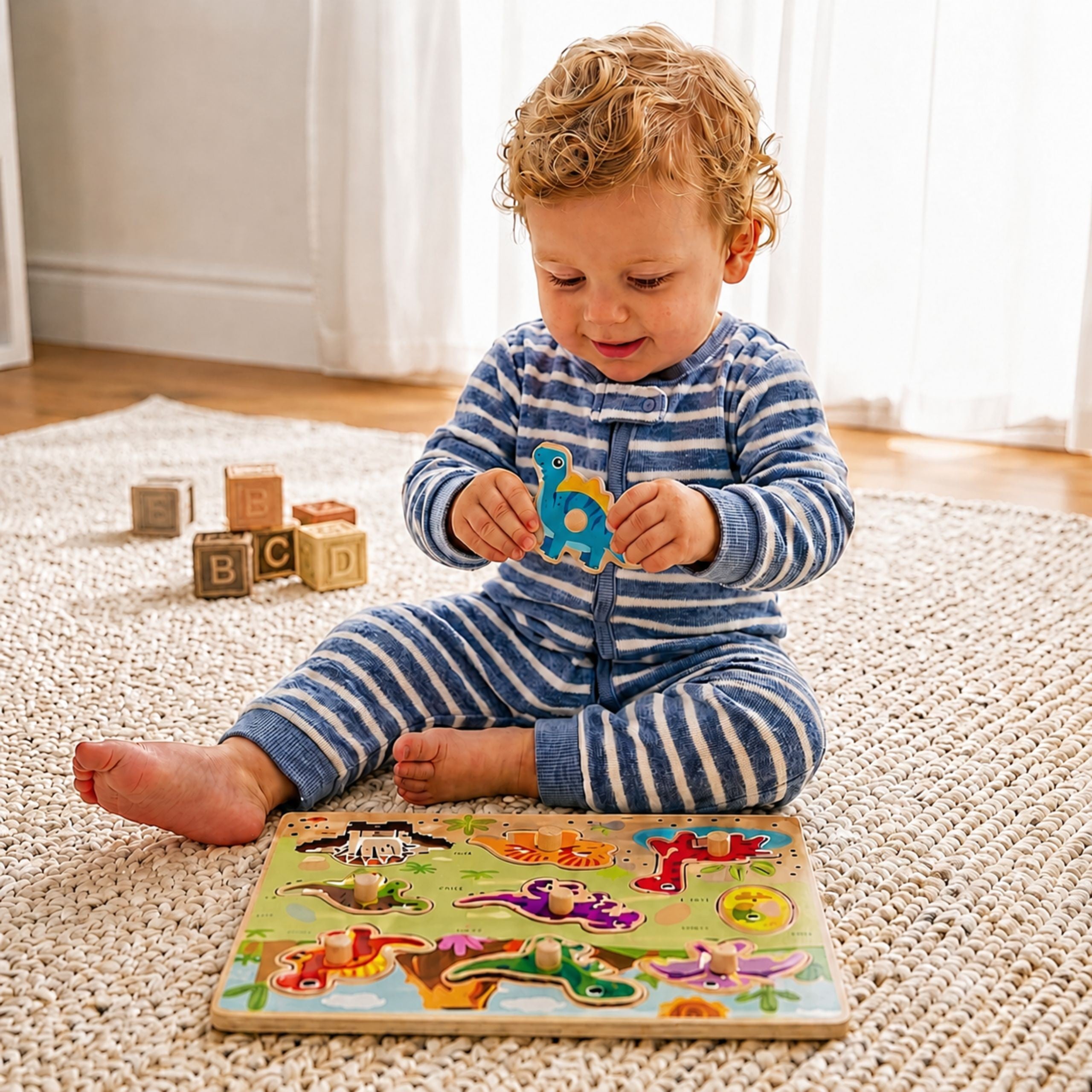 Tooky Toy Puzzle Montessori in legno con forme di dinosauri