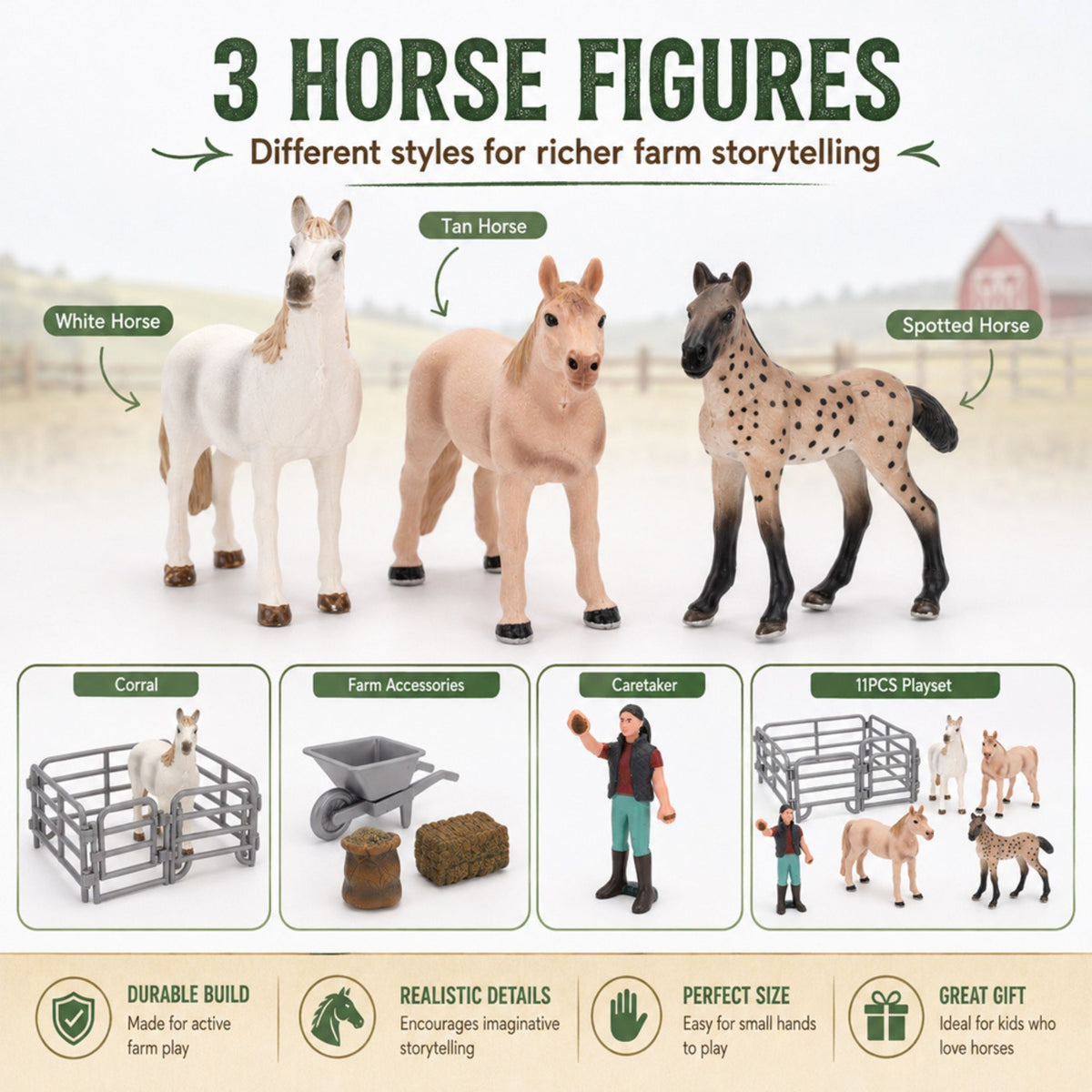 Woopie Farm Horses Figure Set Little Farmer 11 Pcs Accessories
