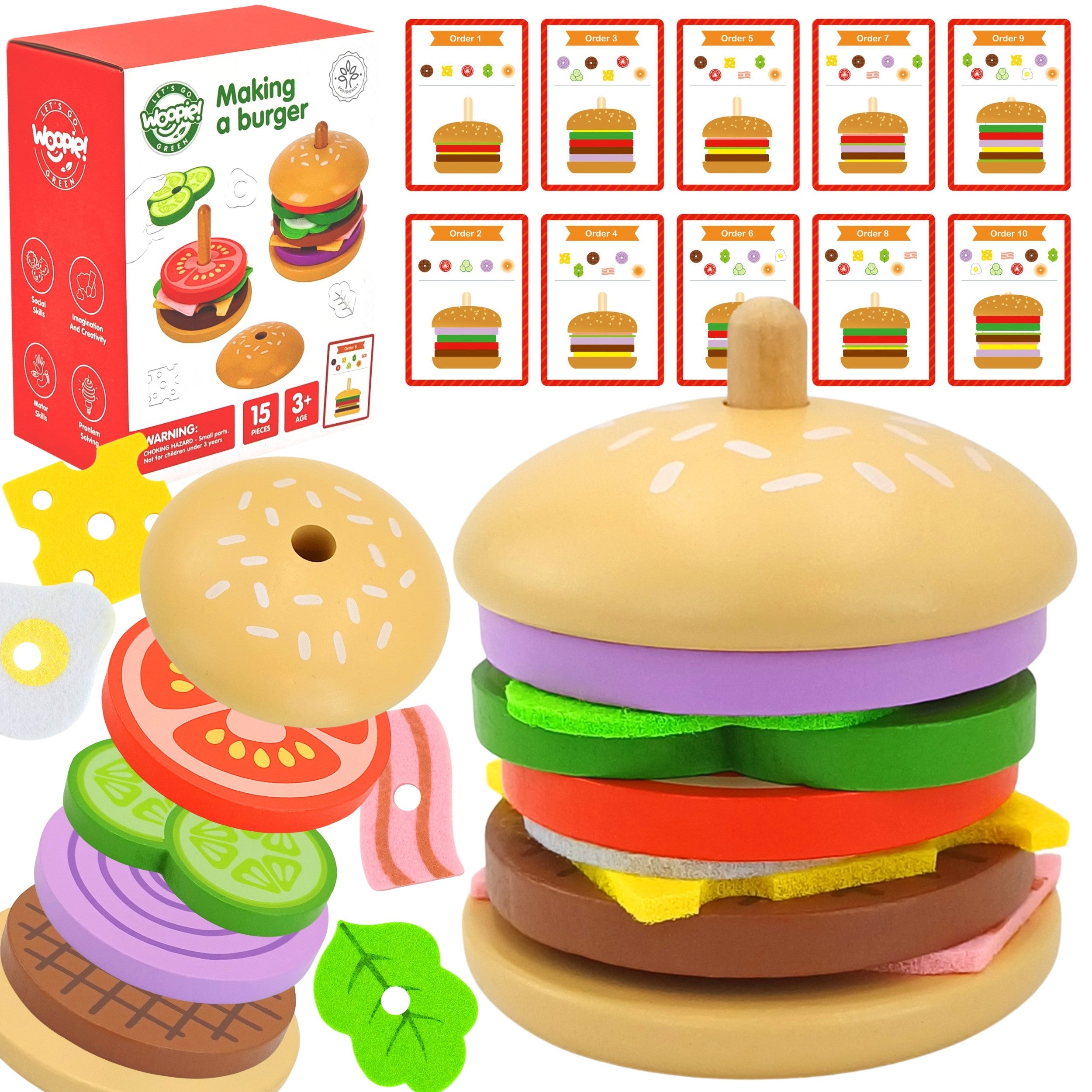 Woopie Green Wooden Burger Restaurant Puzzle For Children 15 Pieces Fsc Certified