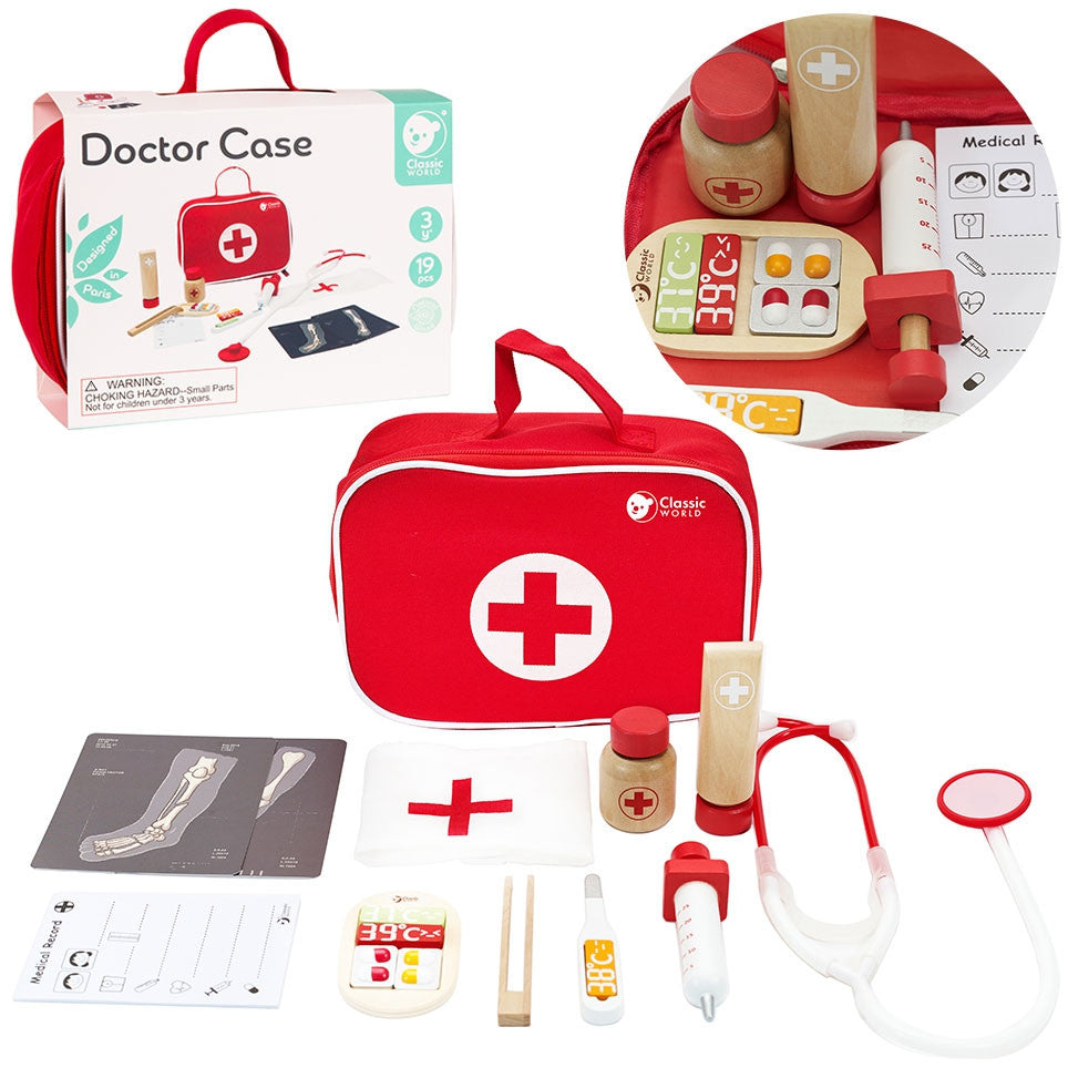 Classic World Wooden Set Little Doctor's Suitcase 19 Pcs.